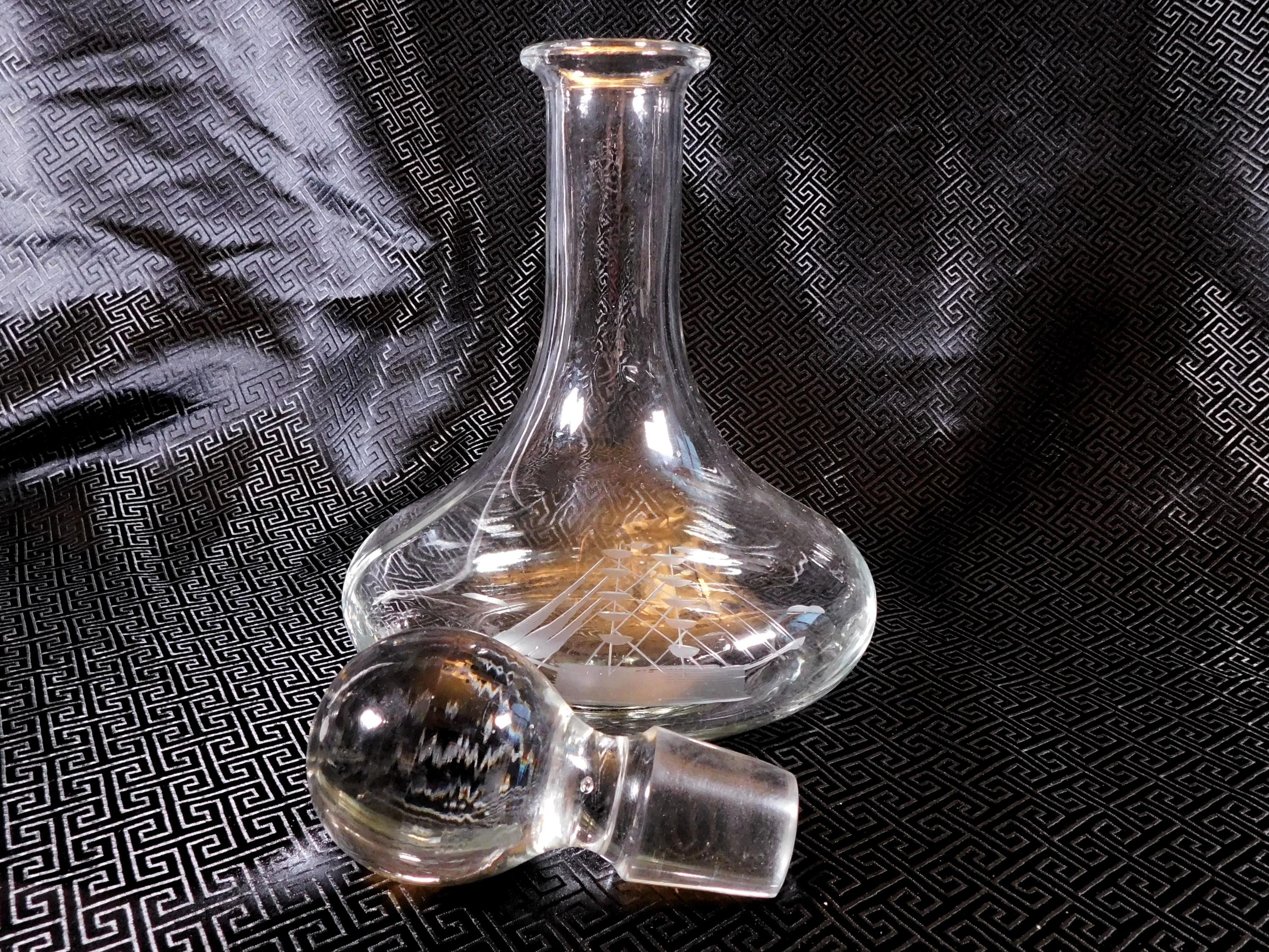 Clear Glass Smallers Ships Decanter with Etched Ship  # 25378