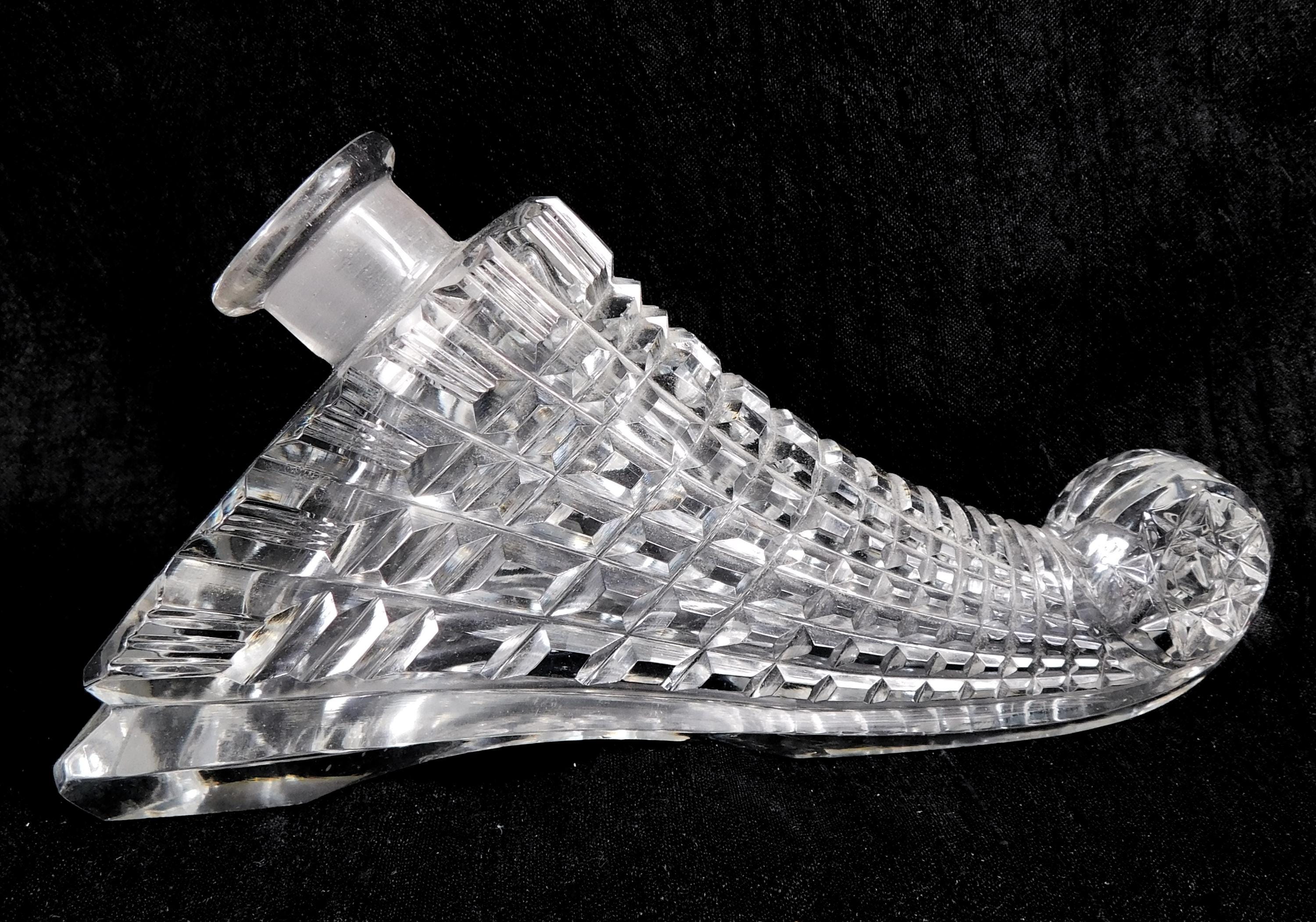 Clear Cut Glass Lay Down Perfume Bottle with Large Stopper # 26819