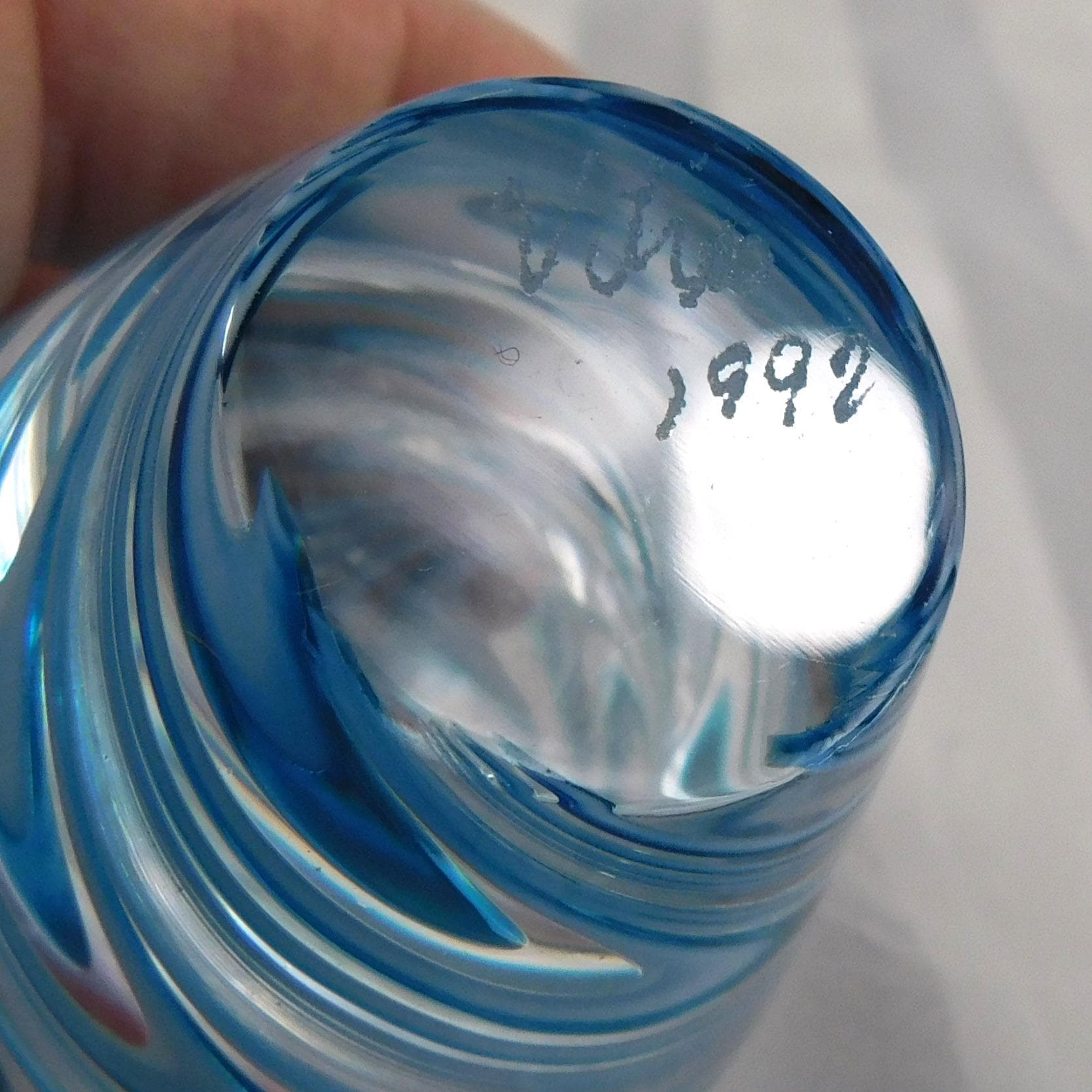 Blue and White Signed Art Glass Perfume Bottle # 27000