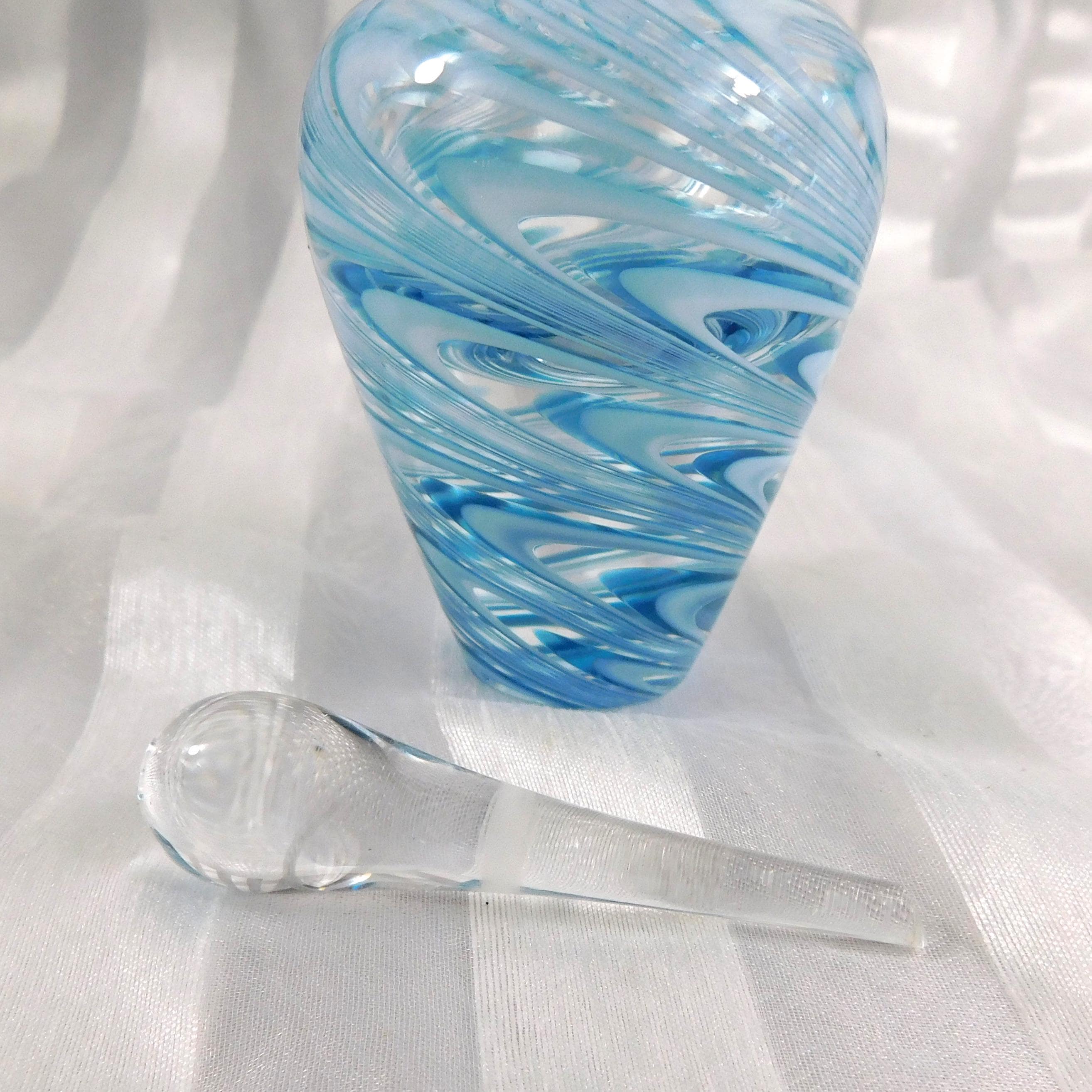Blue and White Signed Art Glass Perfume Bottle # 27000
