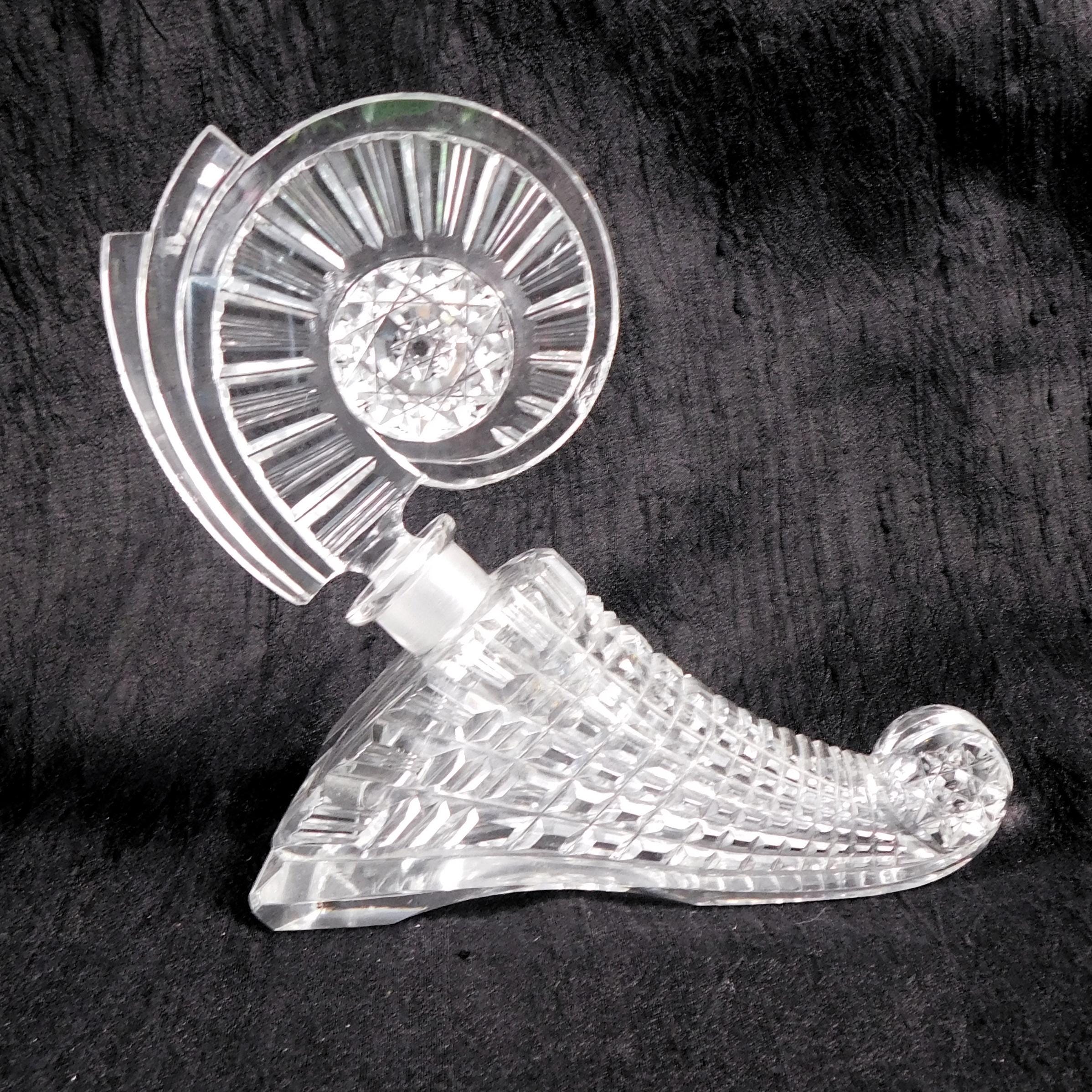 Clear Cut Glass Lay Down Perfume Bottle with Large Stopper # 26819