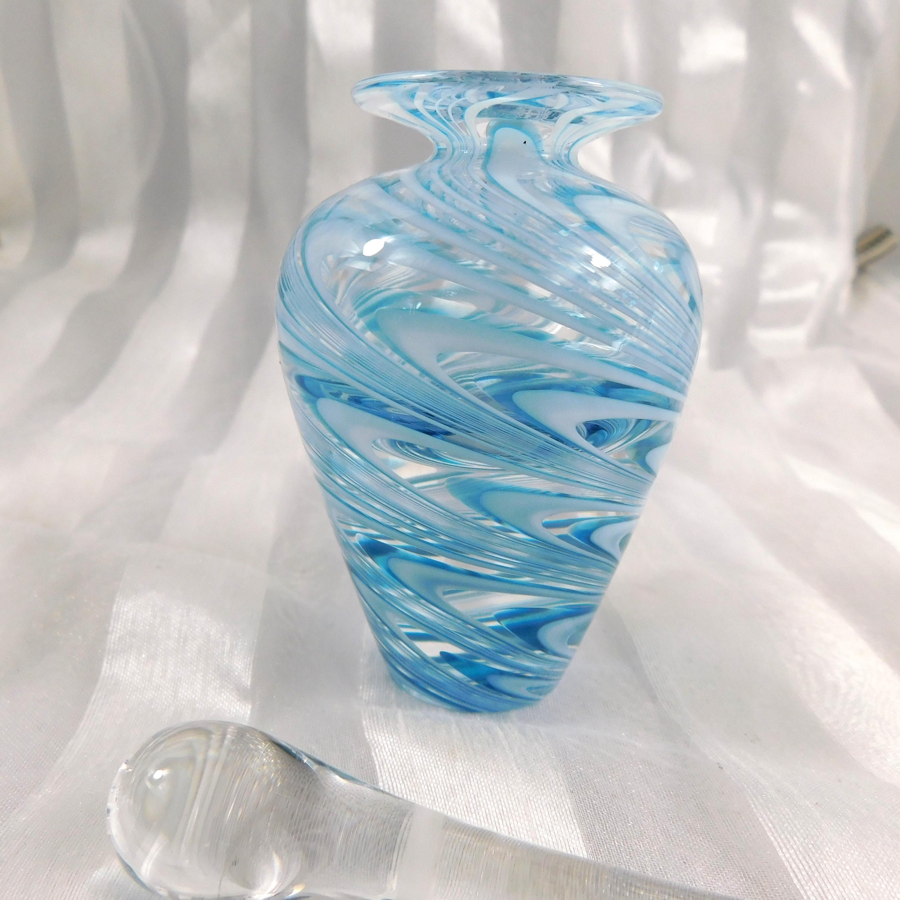 Blue and White Signed Art Glass Perfume Bottle # 27000