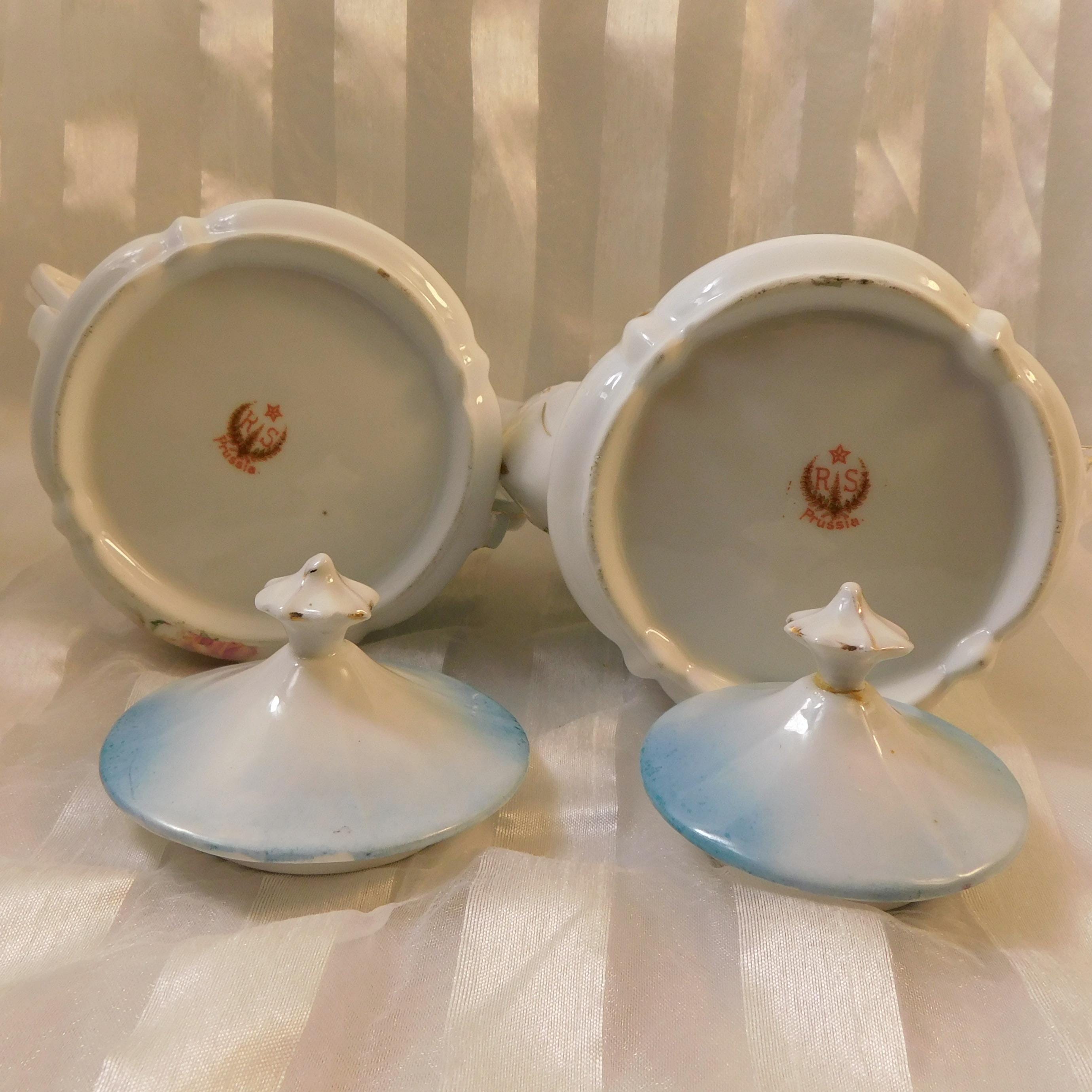 Blue Floral Reinhold Schlegelmilch Sugar Bowl and Creamer # 26890