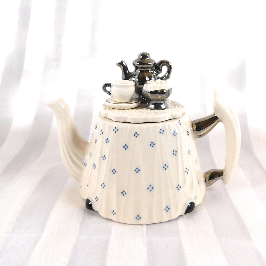 Cardew Designs White Floral Mini Teapot with Tea Set on Top  # 26066