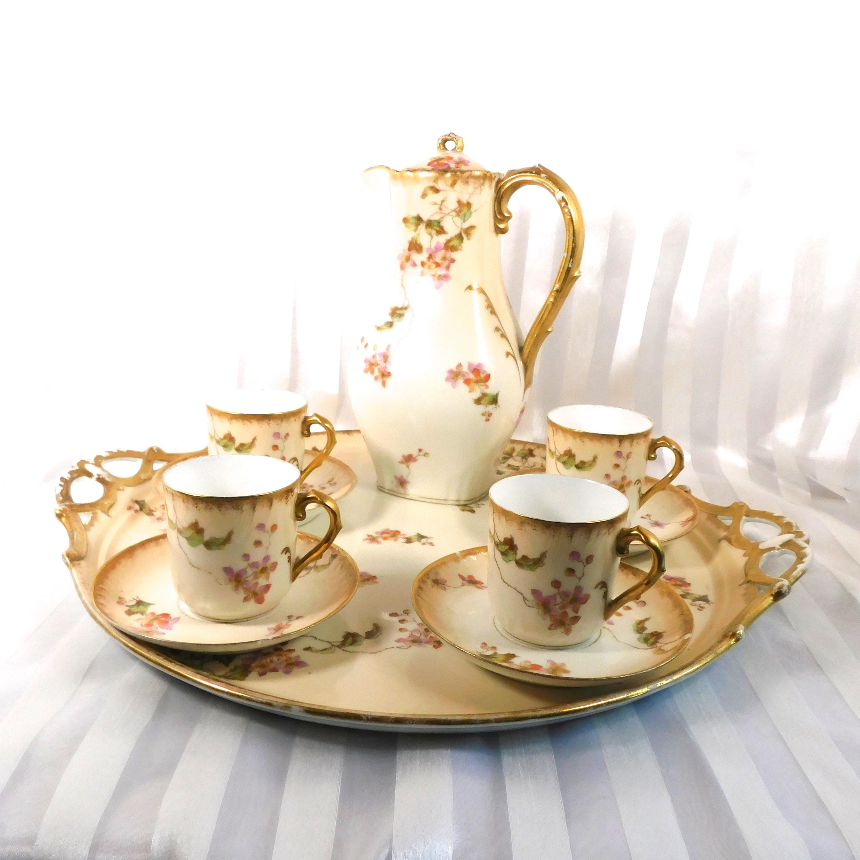 C H Field Haviland Gerard, Dufraisseix & Morel Chocolate Pot with Four Chocolate Cups # 26184