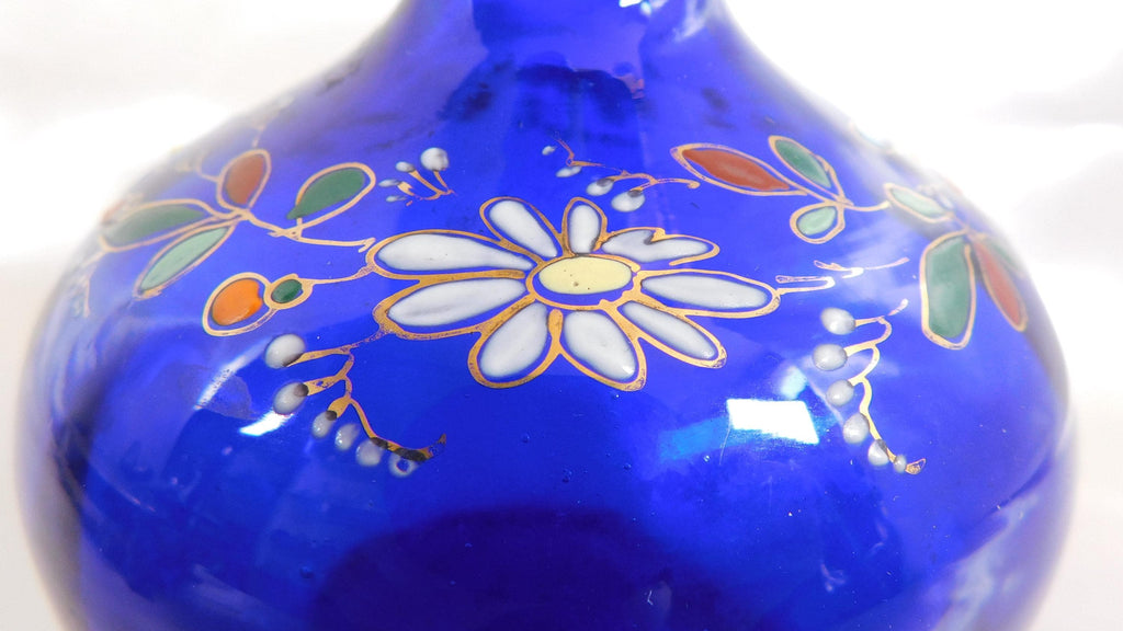 Blue Glass Bottle with  Flowers # 25169