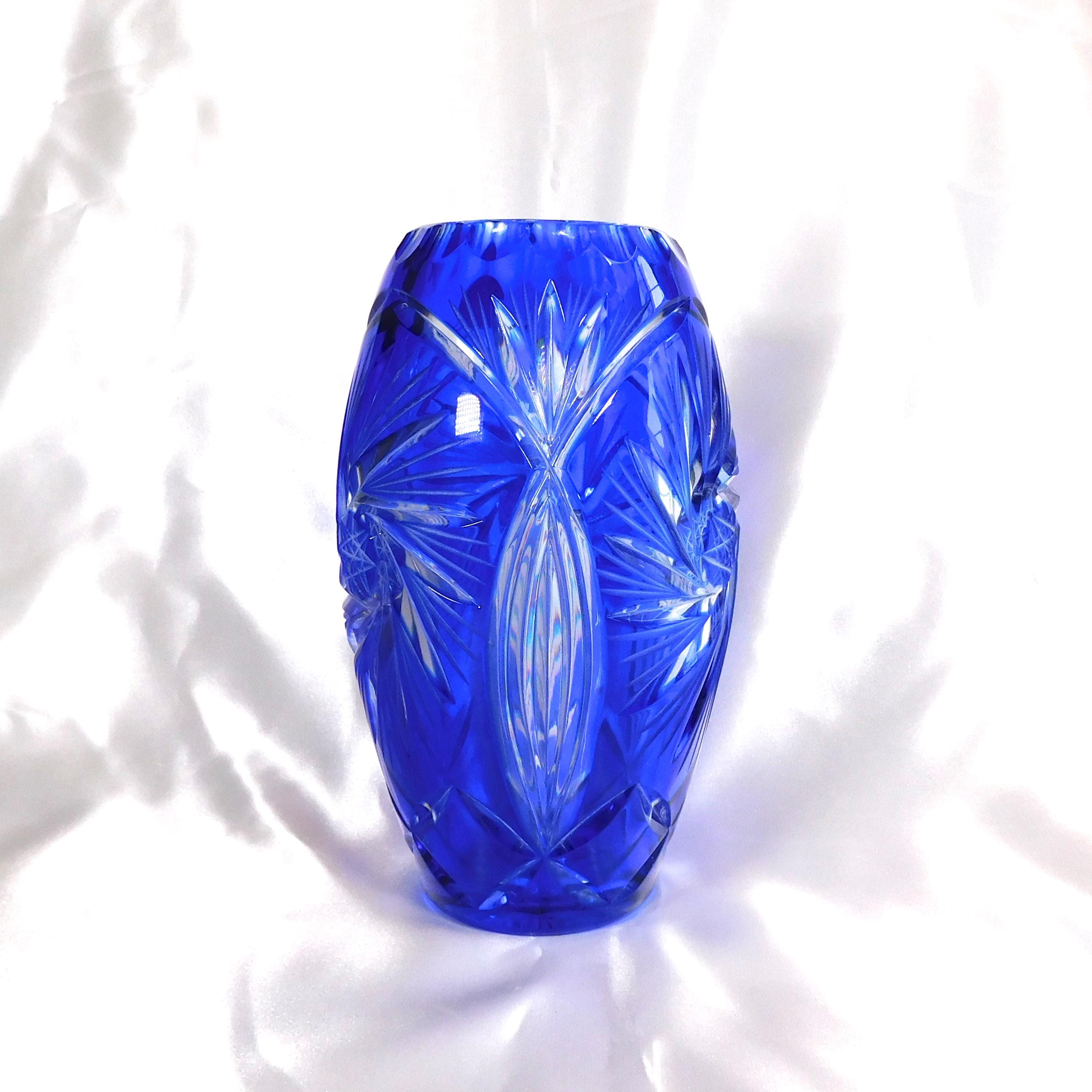 Blue Cut to Clear Crystal Clear of Poland Vase # 22206