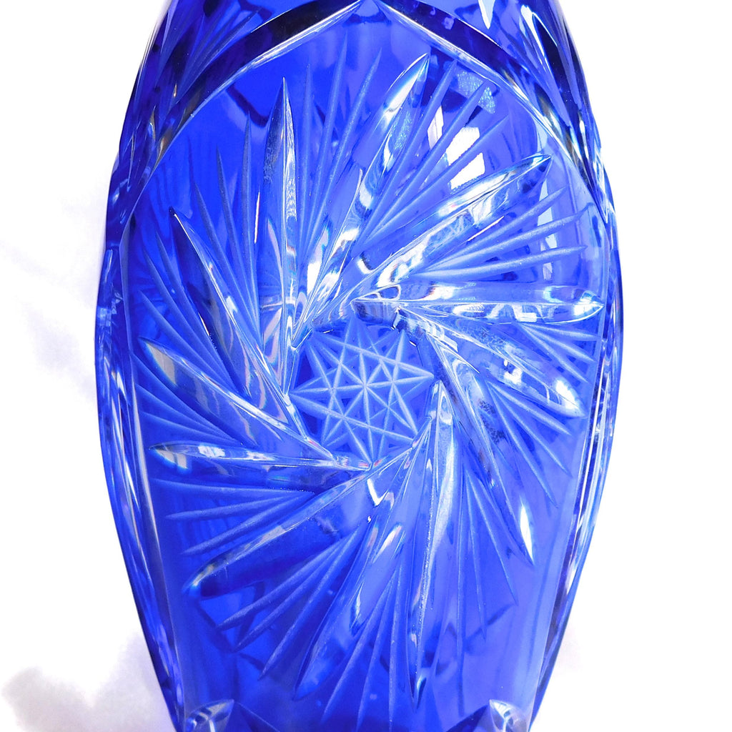 Blue Cut to Clear Crystal Clear of Poland Vase # 22206