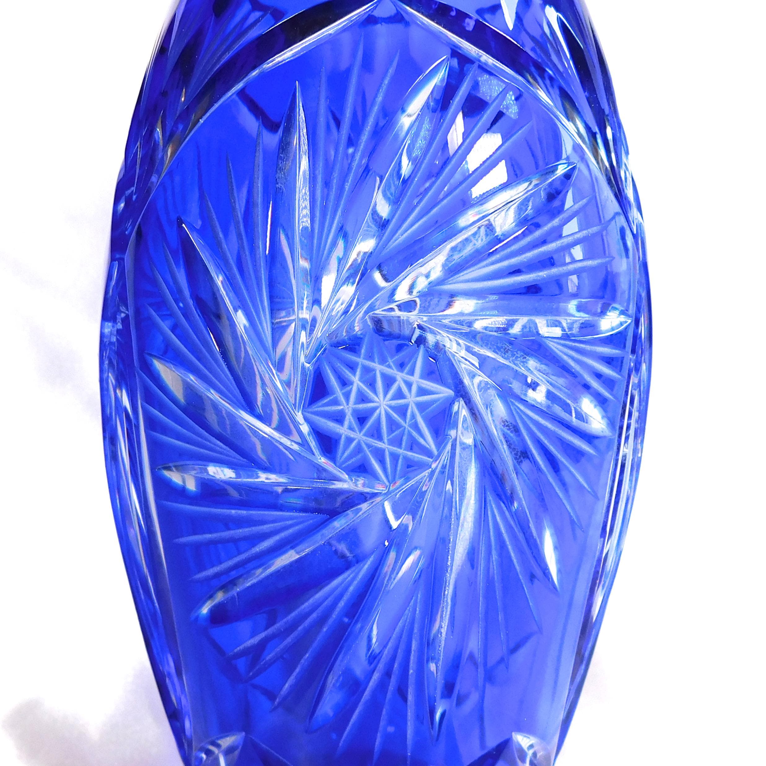 Blue Cut to Clear Crystal Clear of Poland Vase # 22206
