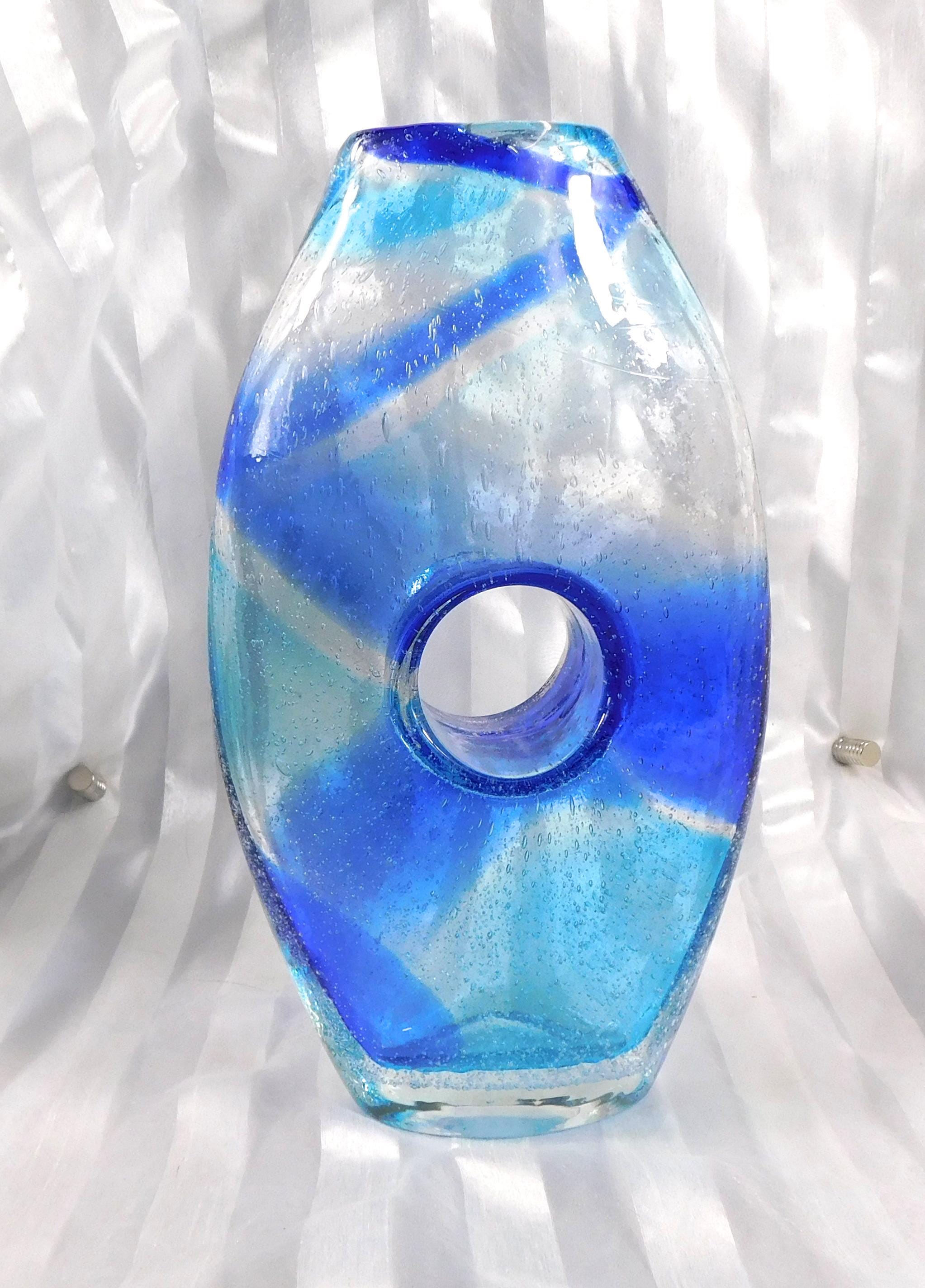 Blue Bullicante Art Glass Vase with Center Hole # 27117
