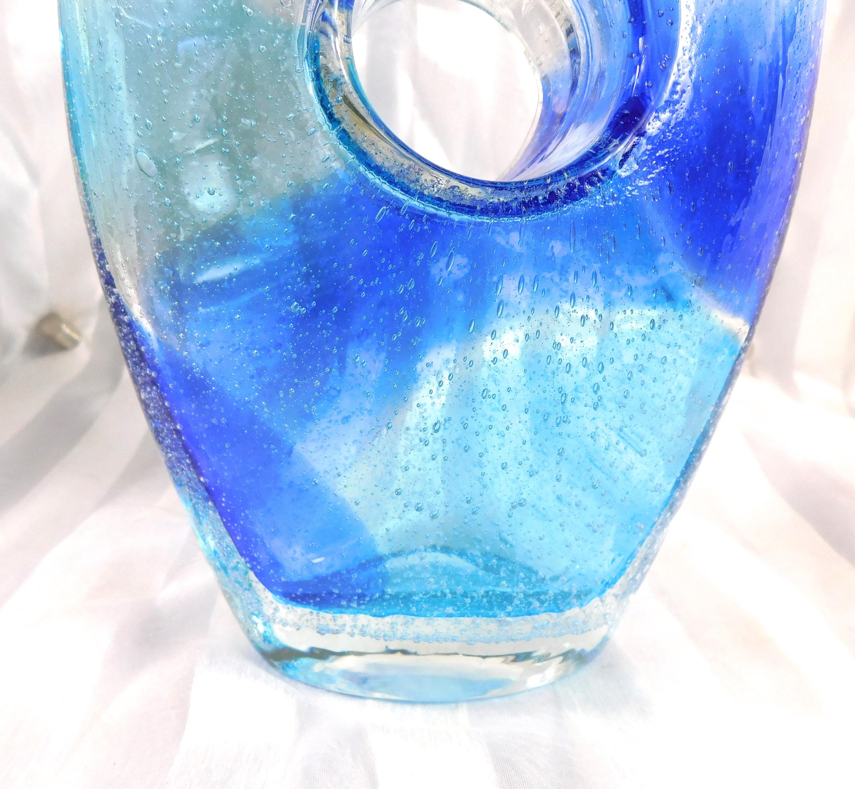 Blue Bullicante Art Glass Vase with Center Hole # 27117