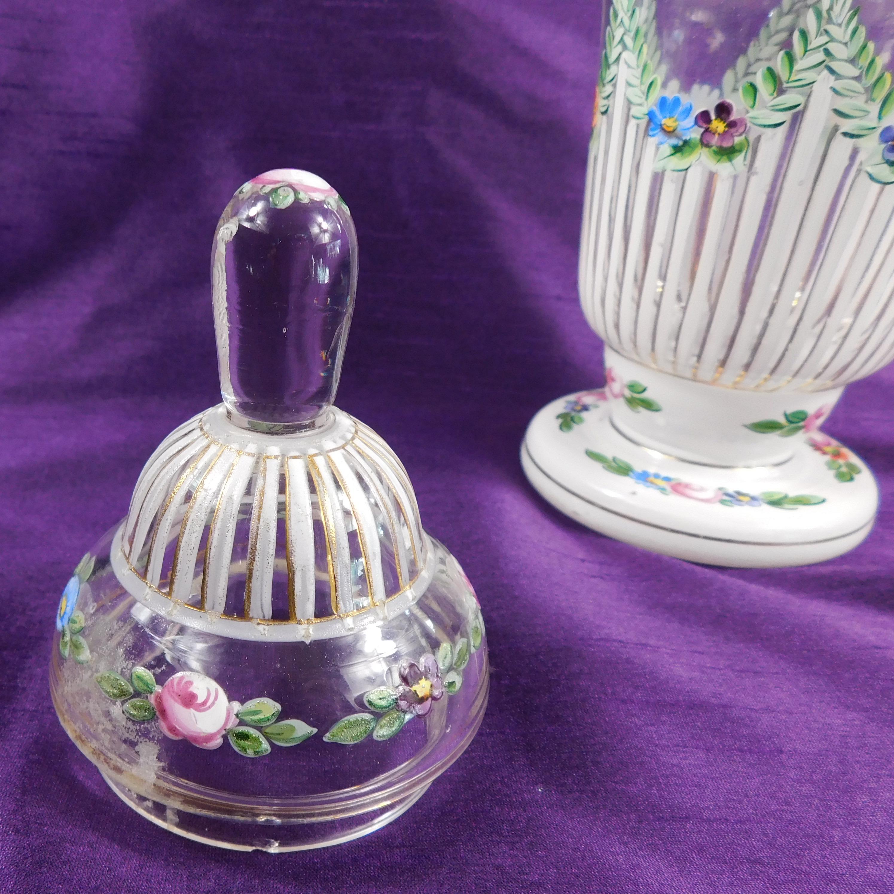 Clear Glass Footed Apothecary Jar with Floral Details and Matching Lid # 27081
