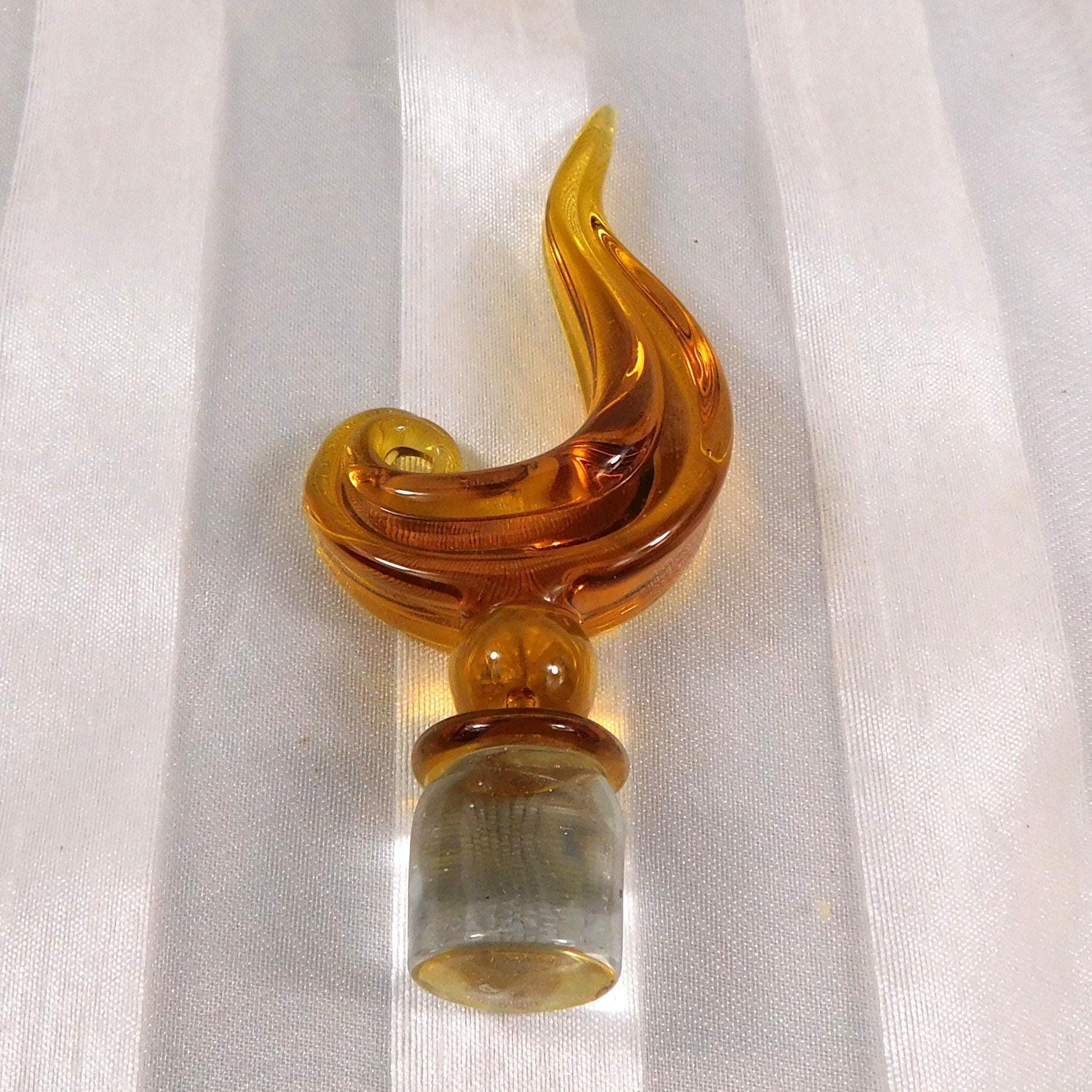 Cream and Brown Perfume Bottle with Unique Glass Stopper # 27124