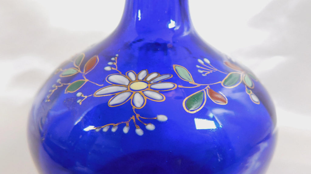 Blue Glass Bottle with  Flowers # 25169