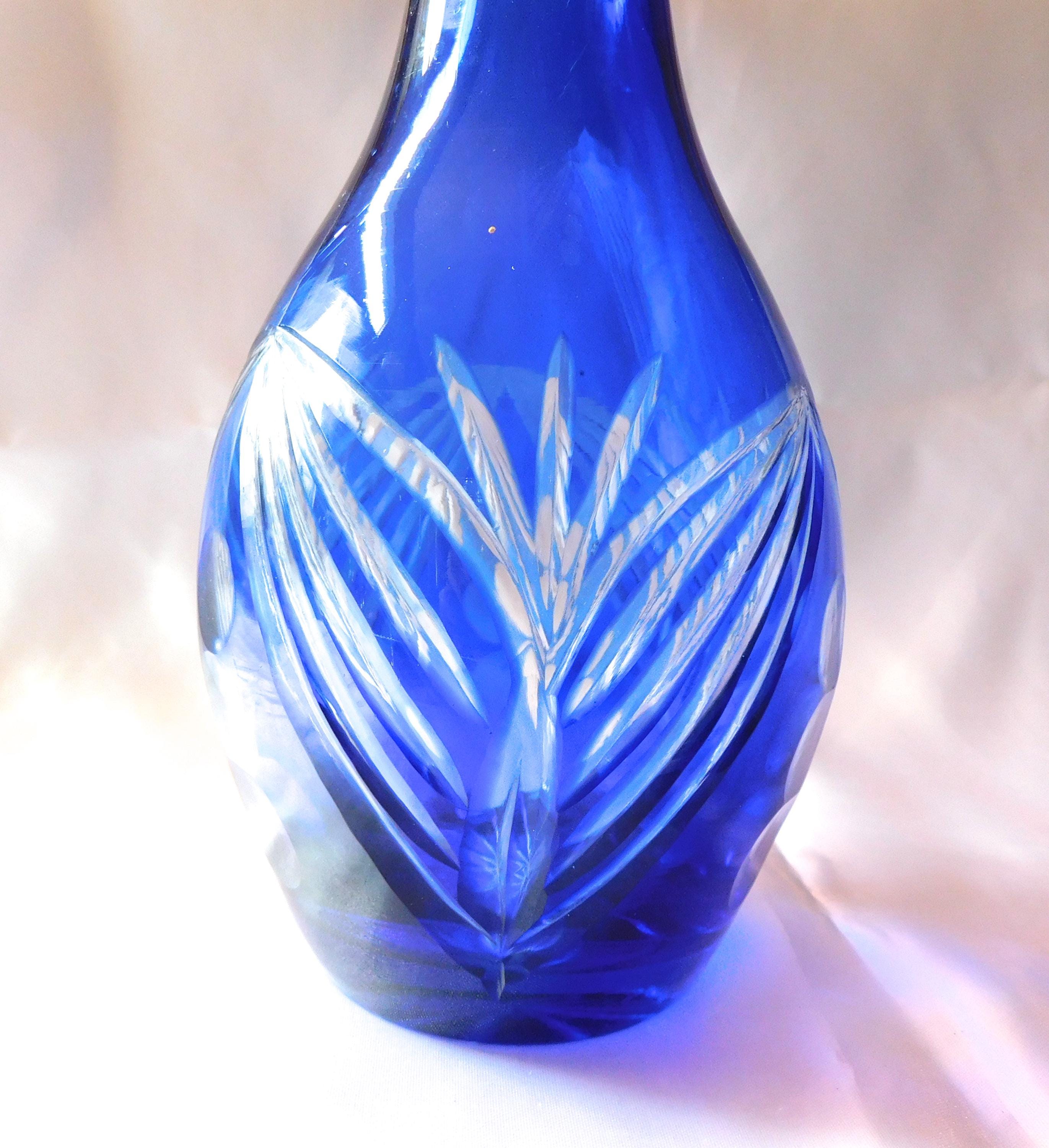 Blue Cut to Clear Glass Bottle or Decanter # 20453