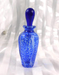 Blue Speckled Art Glass Perfume Bottle with Cut Frosted Lines # 27103