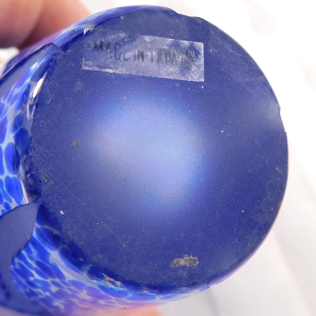 Blue Speckled Art Glass Perfume Bottle with Cut Frosted Lines # 27103