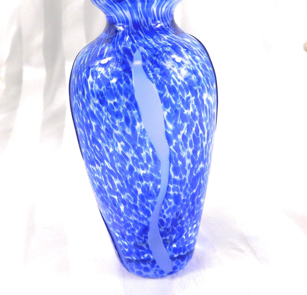 Blue Speckled Art Glass Perfume Bottle with Cut Frosted Lines # 27103