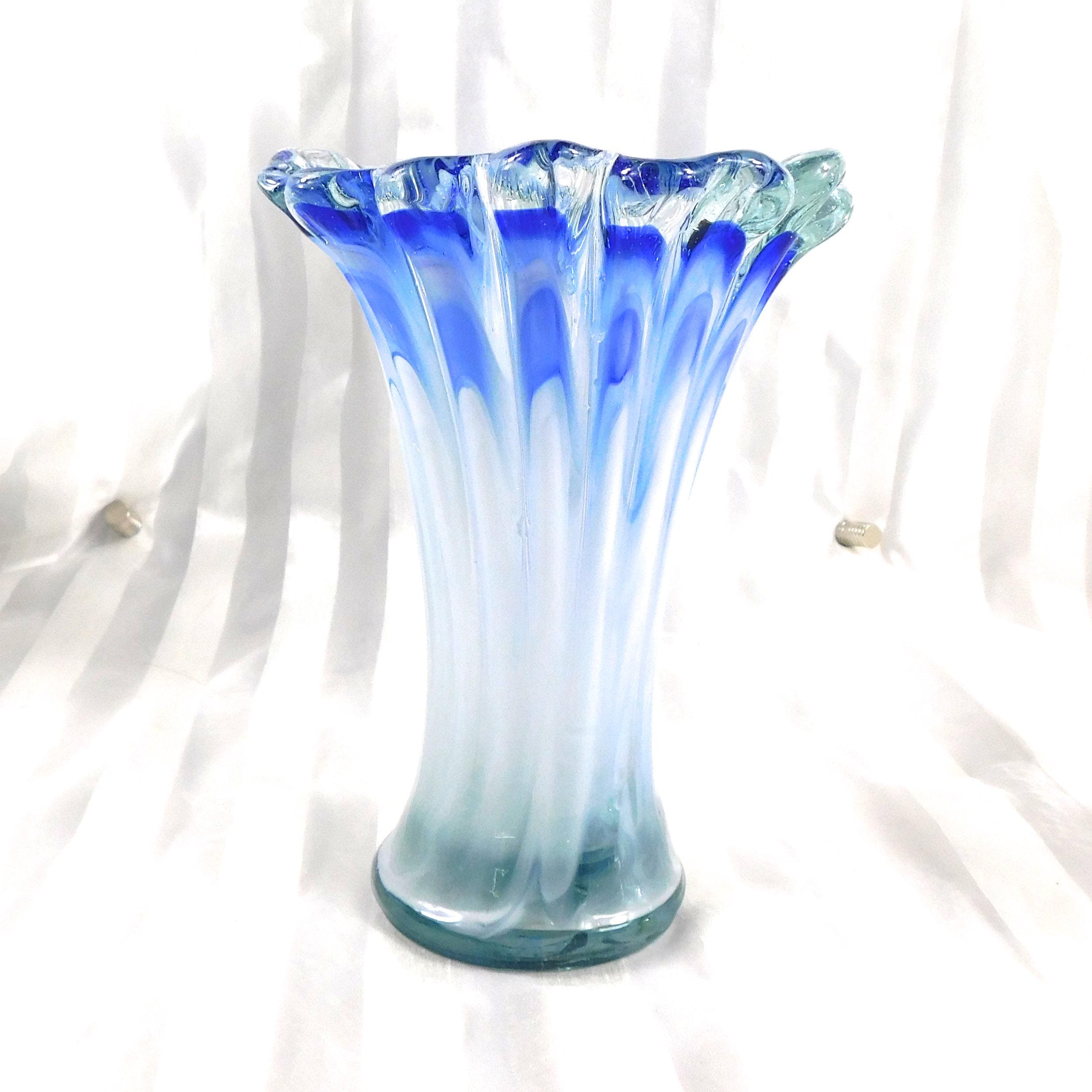 Blue and White Unmarked Art Glass Vase # 27132