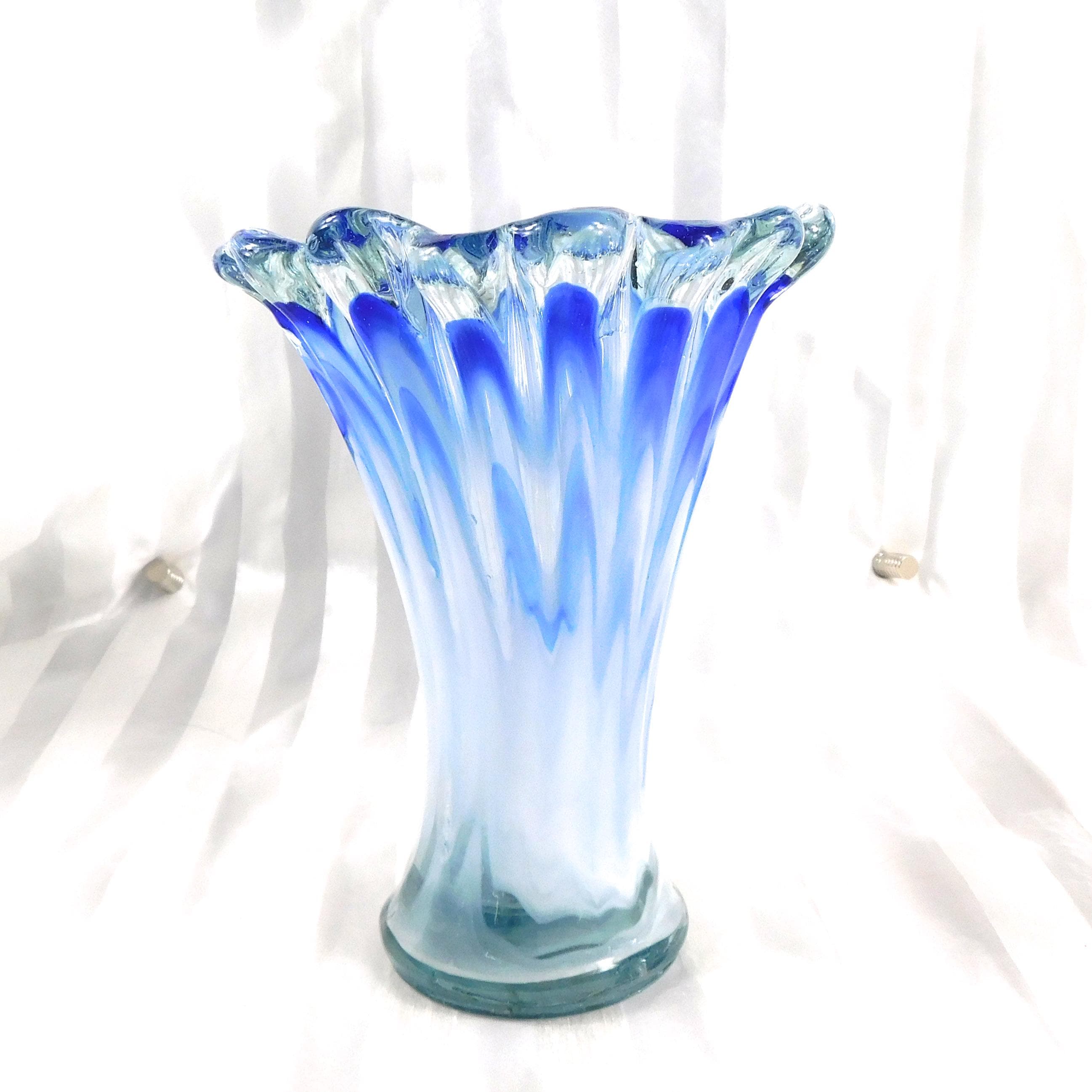 Blue and White Unmarked Art Glass Vase # 27132