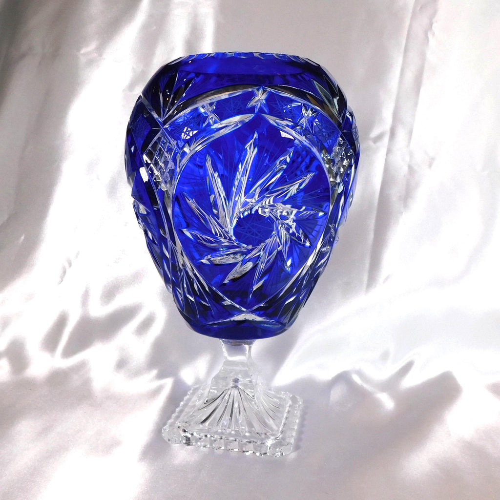 Blue Cut to Clear Footed Vase # 22687