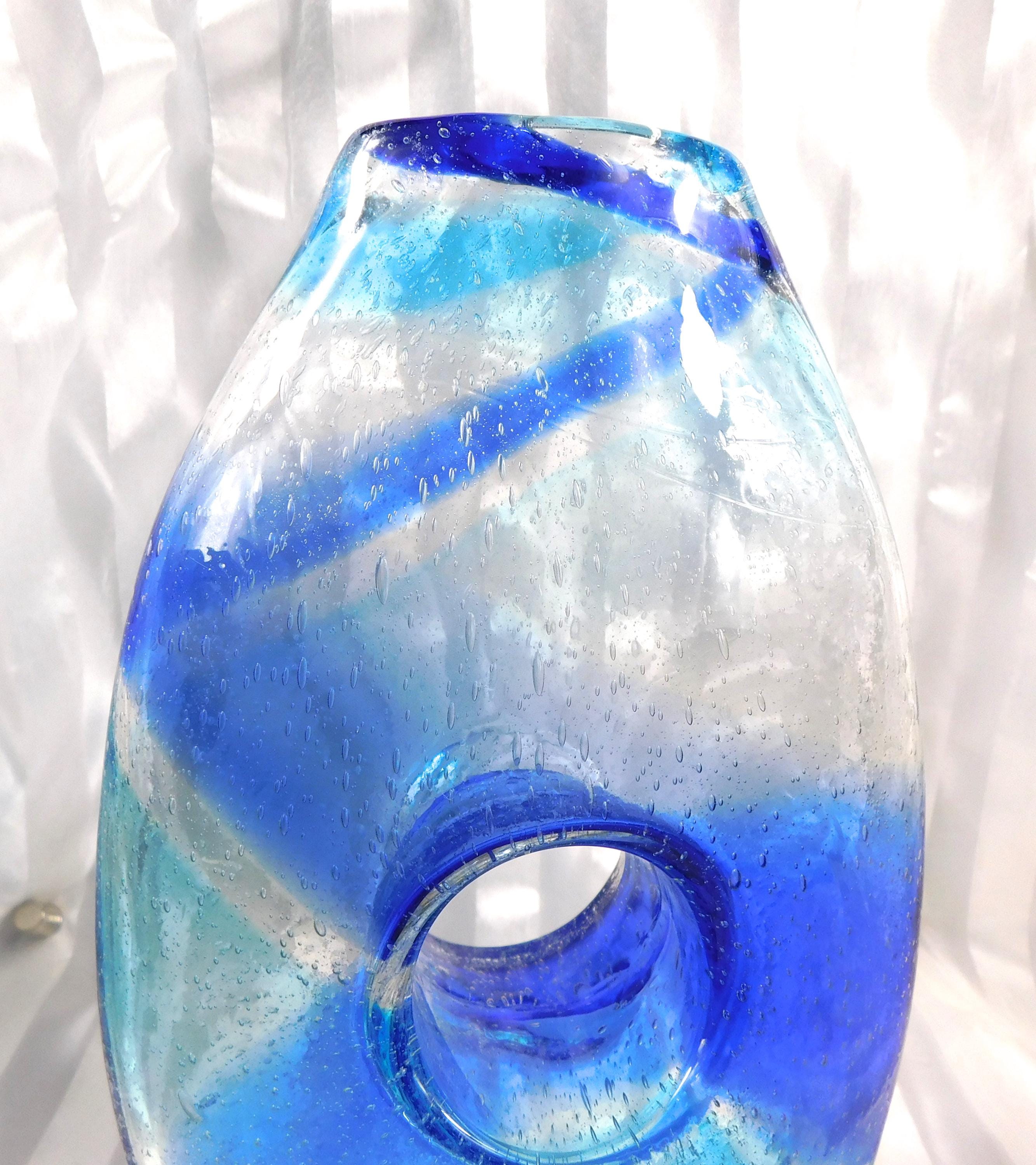 Blue Bullicante Art Glass Vase with Center Hole # 27117
