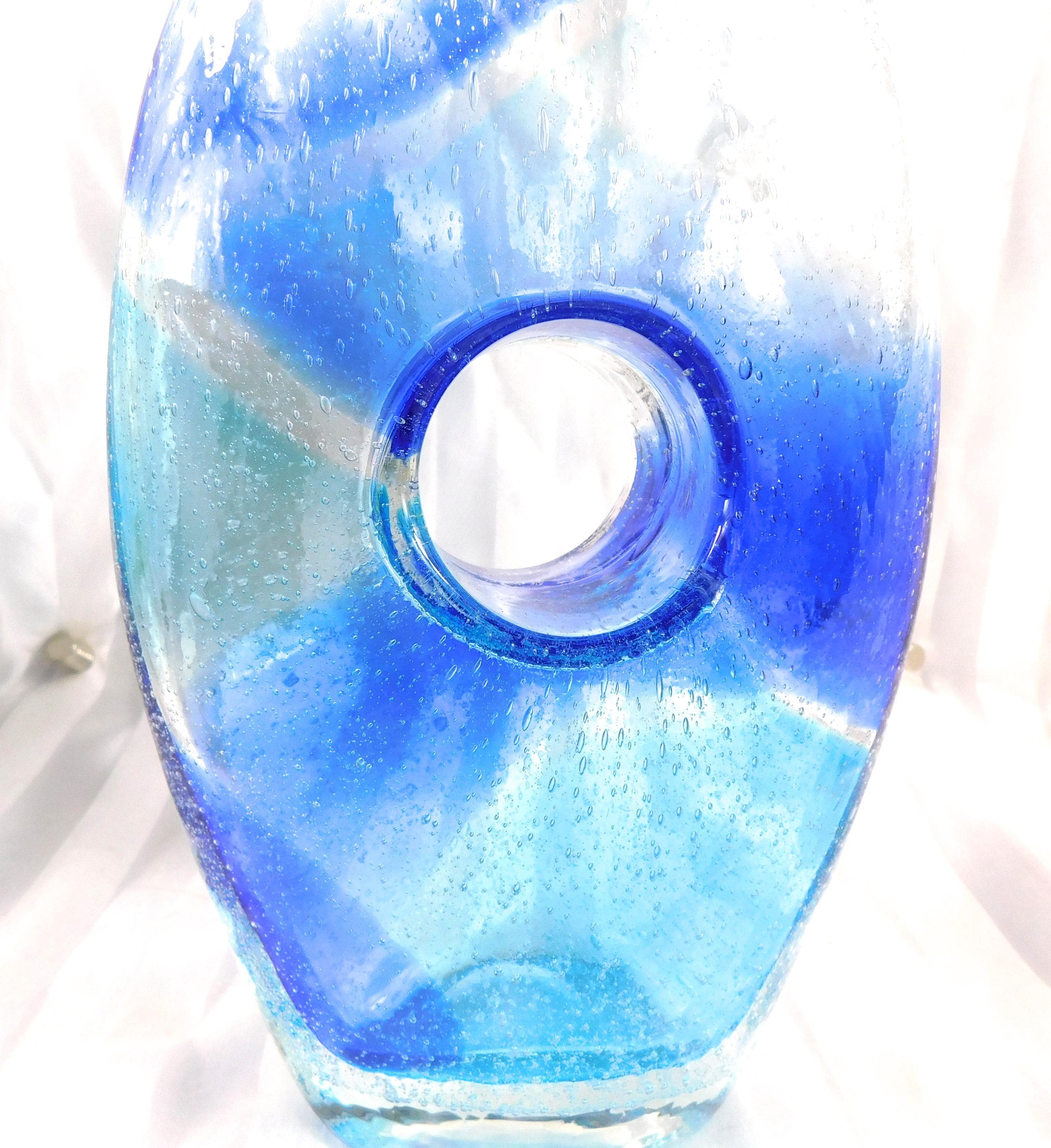 Blue Bullicante Art Glass Vase with Center Hole # 27117