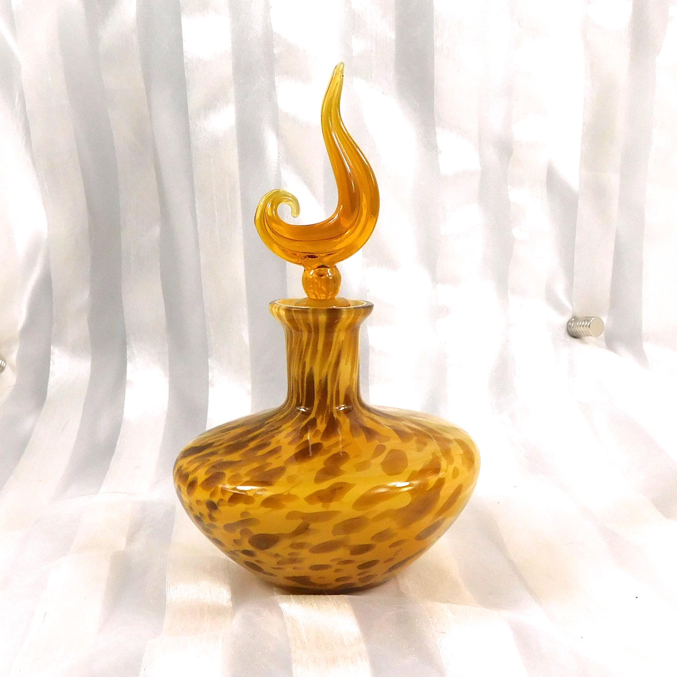 Cream and Brown Perfume Bottle with Unique Glass Stopper # 27124