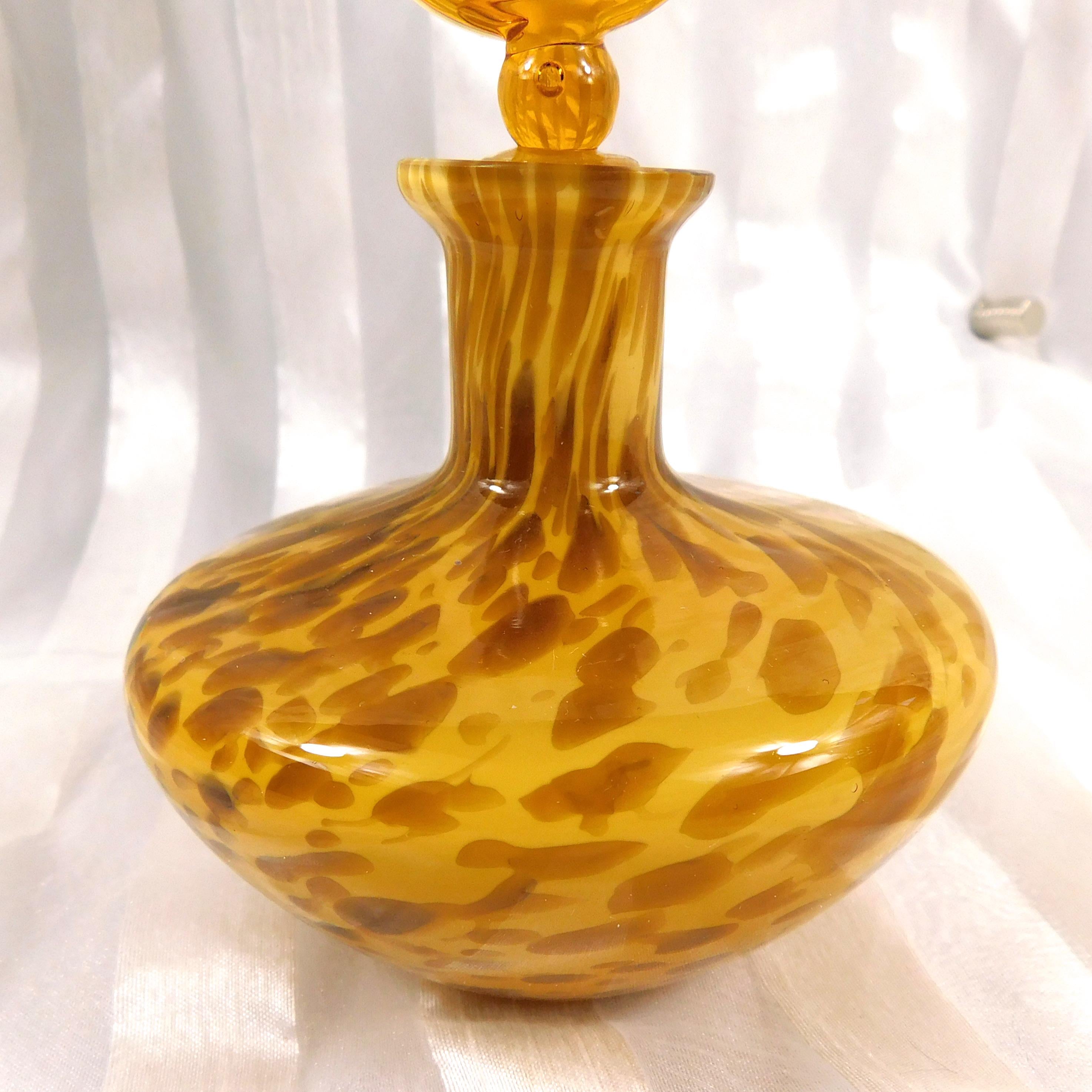 Cream and Brown Perfume Bottle with Unique Glass Stopper # 27124