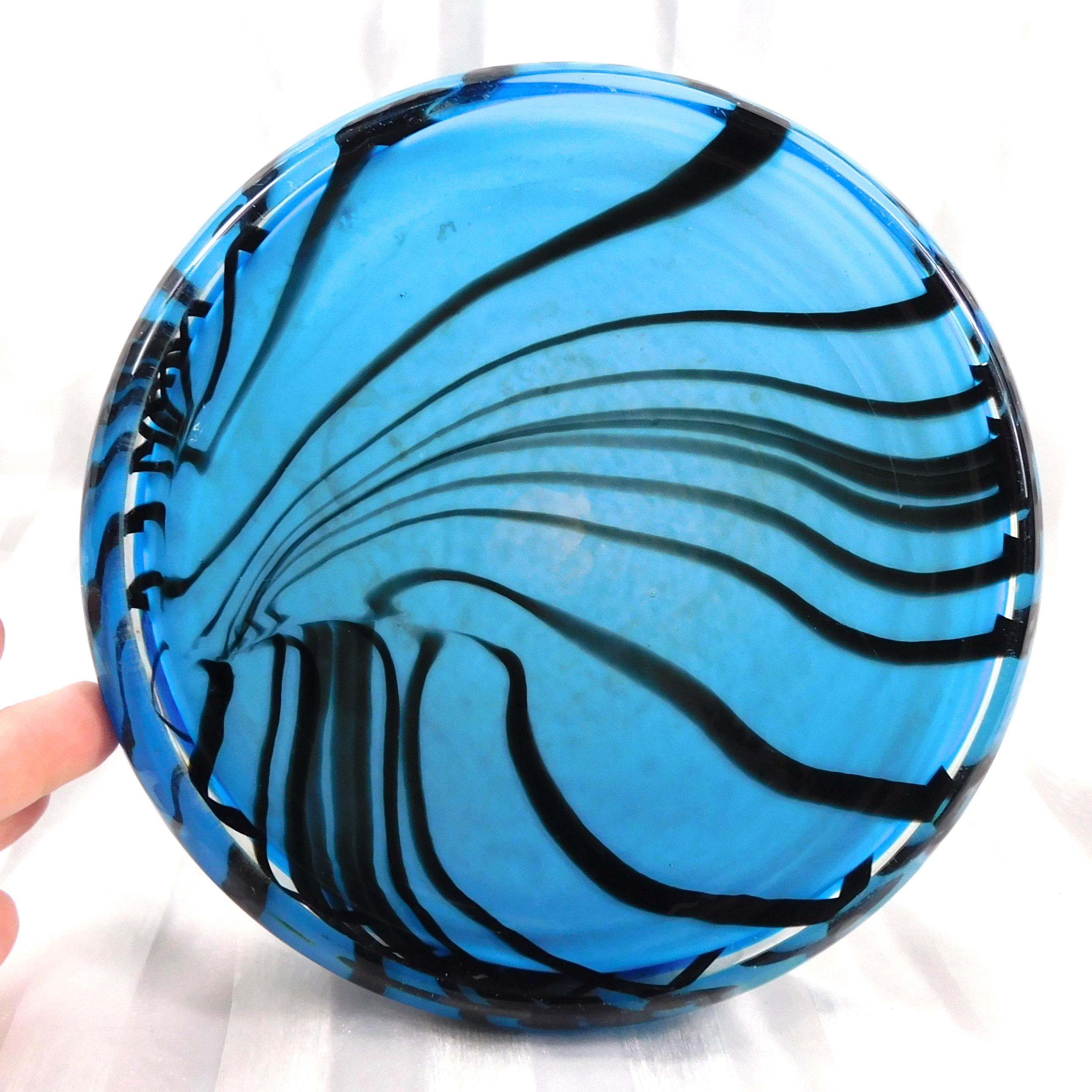 Blue and Black Striped Wide Bottom Decanter or Vase # 27159