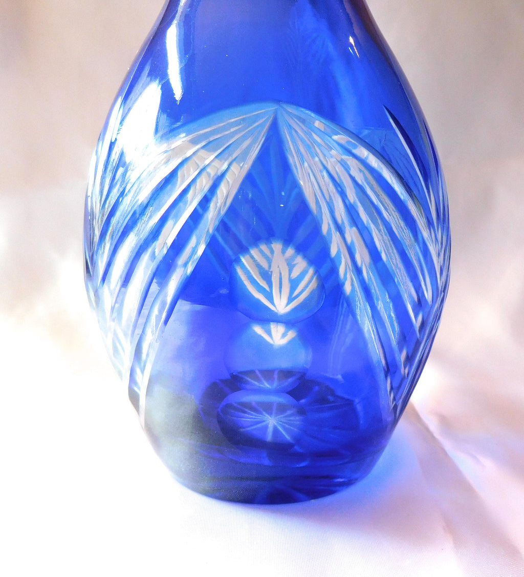 Blue Cut to Clear Glass Bottle or Decanter # 20453