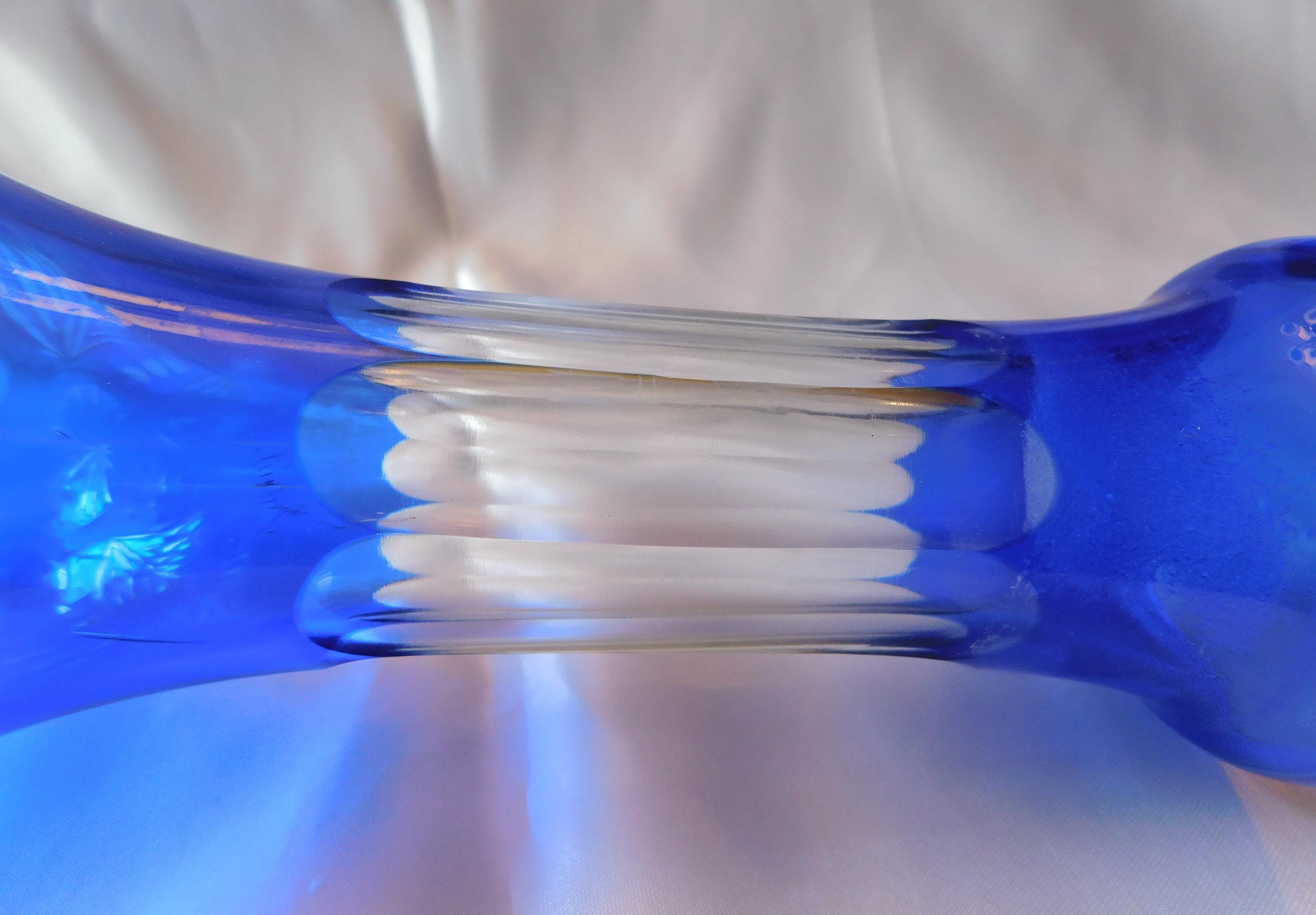 Blue Cut to Clear Glass Bottle or Decanter # 20453