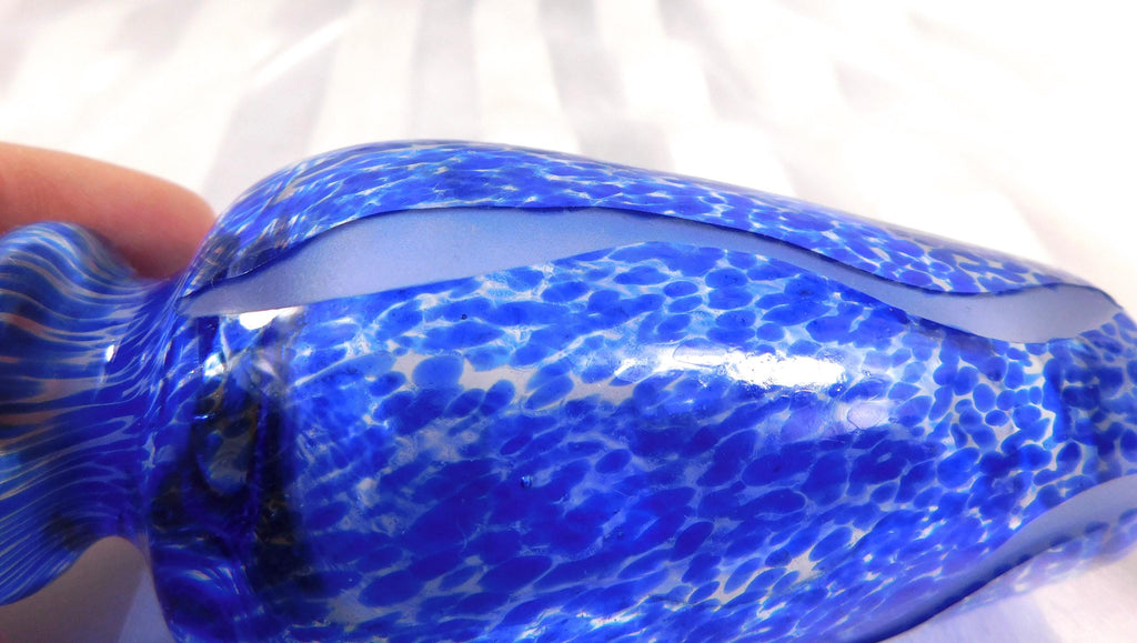 Blue Speckled Art Glass Perfume Bottle with Cut Frosted Lines # 27103
