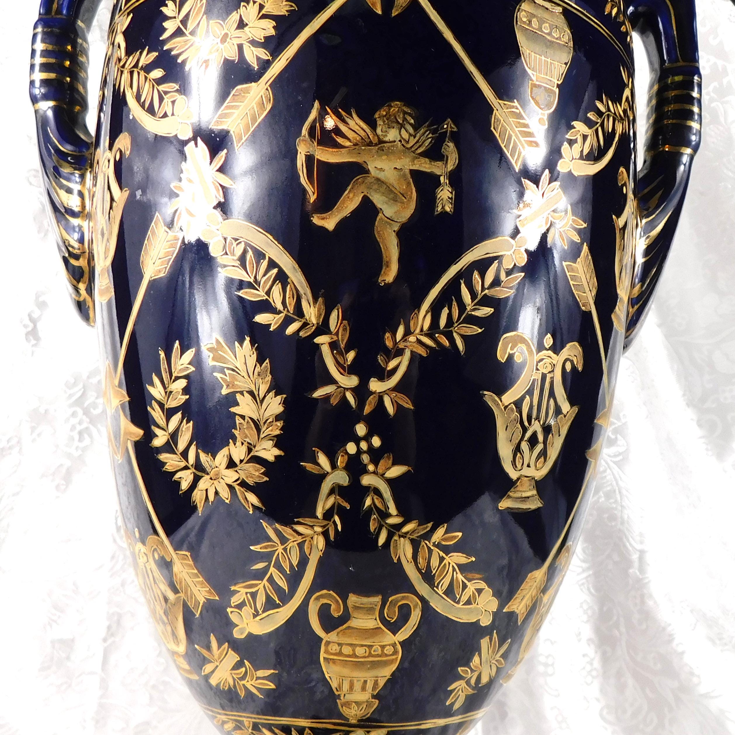 Big Blue Jar, Vase, or Urn with Angels # 27259