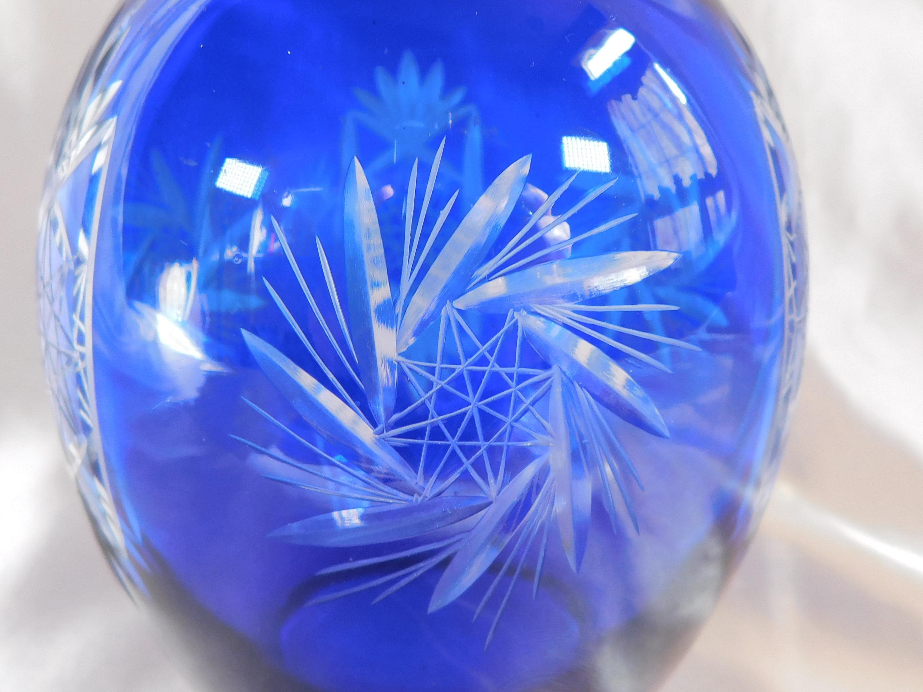 Cobalt Blue Cut to Clear Glass Vase # 25338