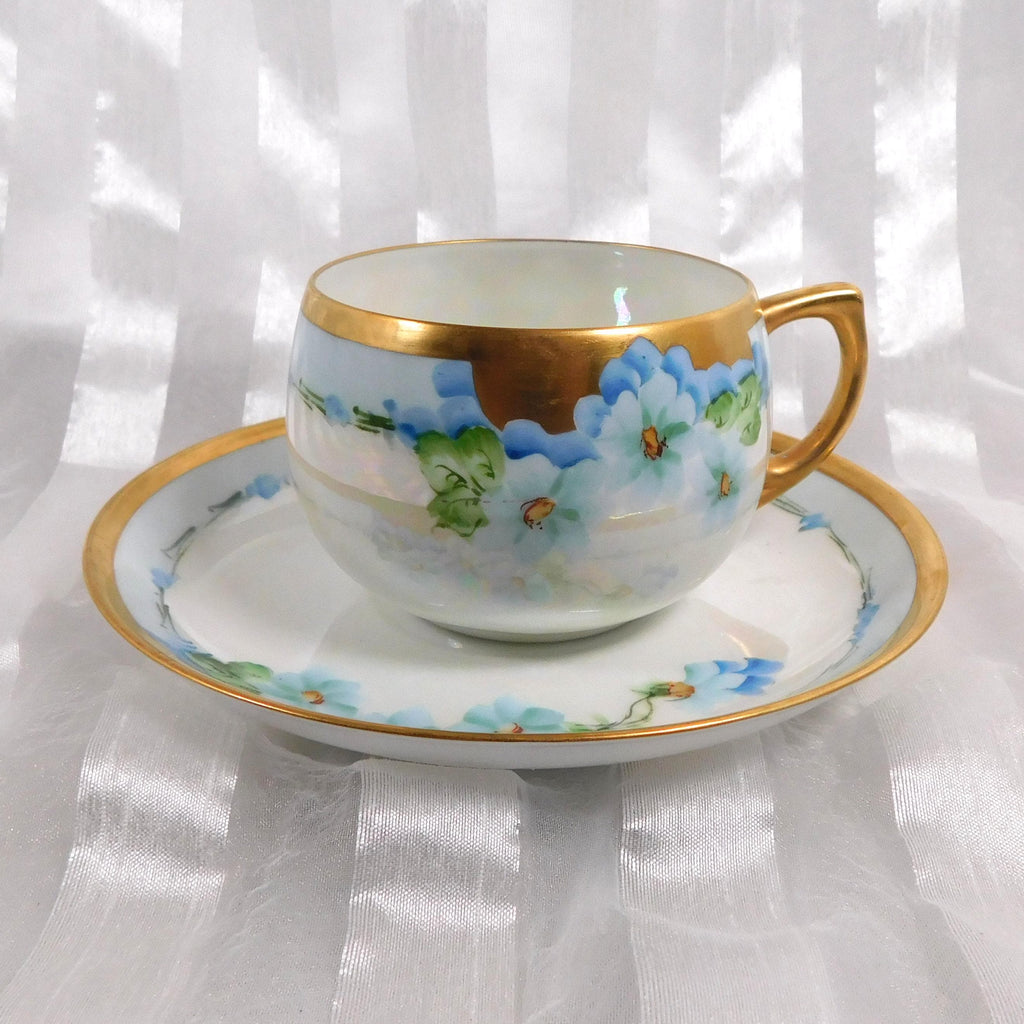Blue Floral Teacup and Saucer with Gold Trim # 26310