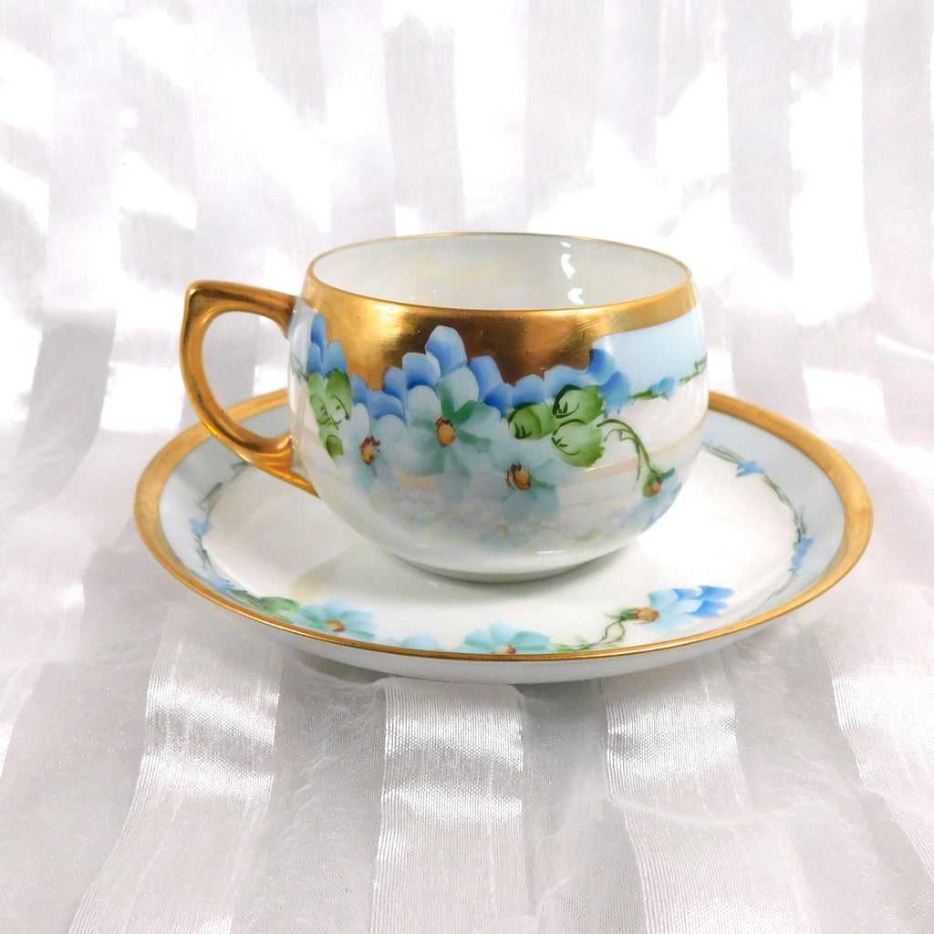 Blue Floral Teacup and Saucer with Gold Trim # 26310