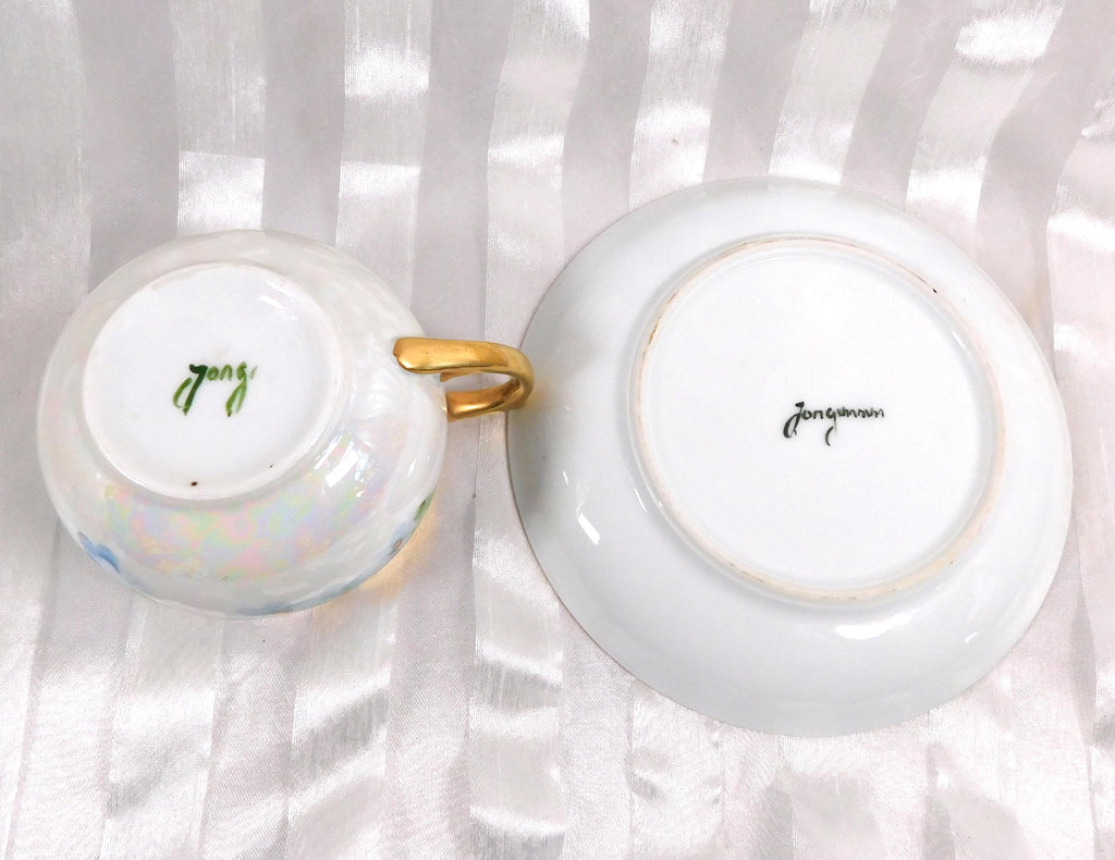 Blue Floral Teacup and Saucer with Gold Trim # 26310