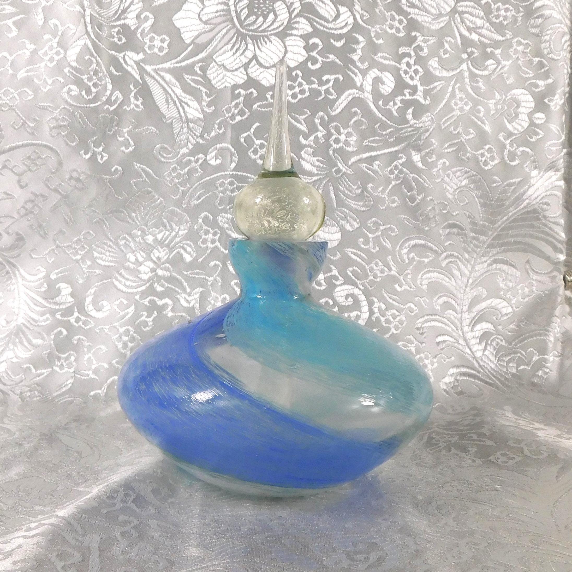 Blue White and Aqua Swirled Glass Perfume Bottle # 27244