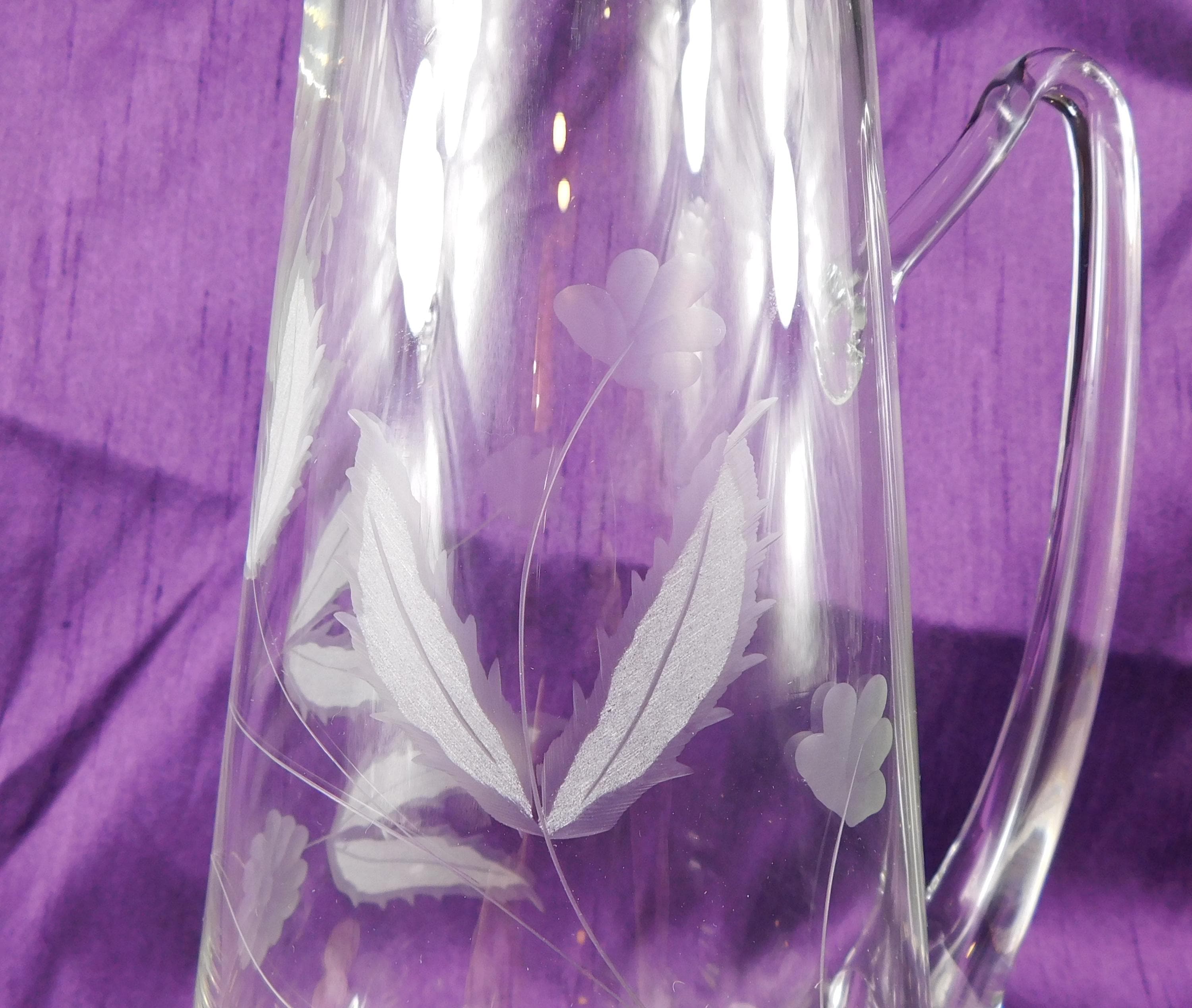 Clear Glass Drink Pitcher with Etched Design # 27236