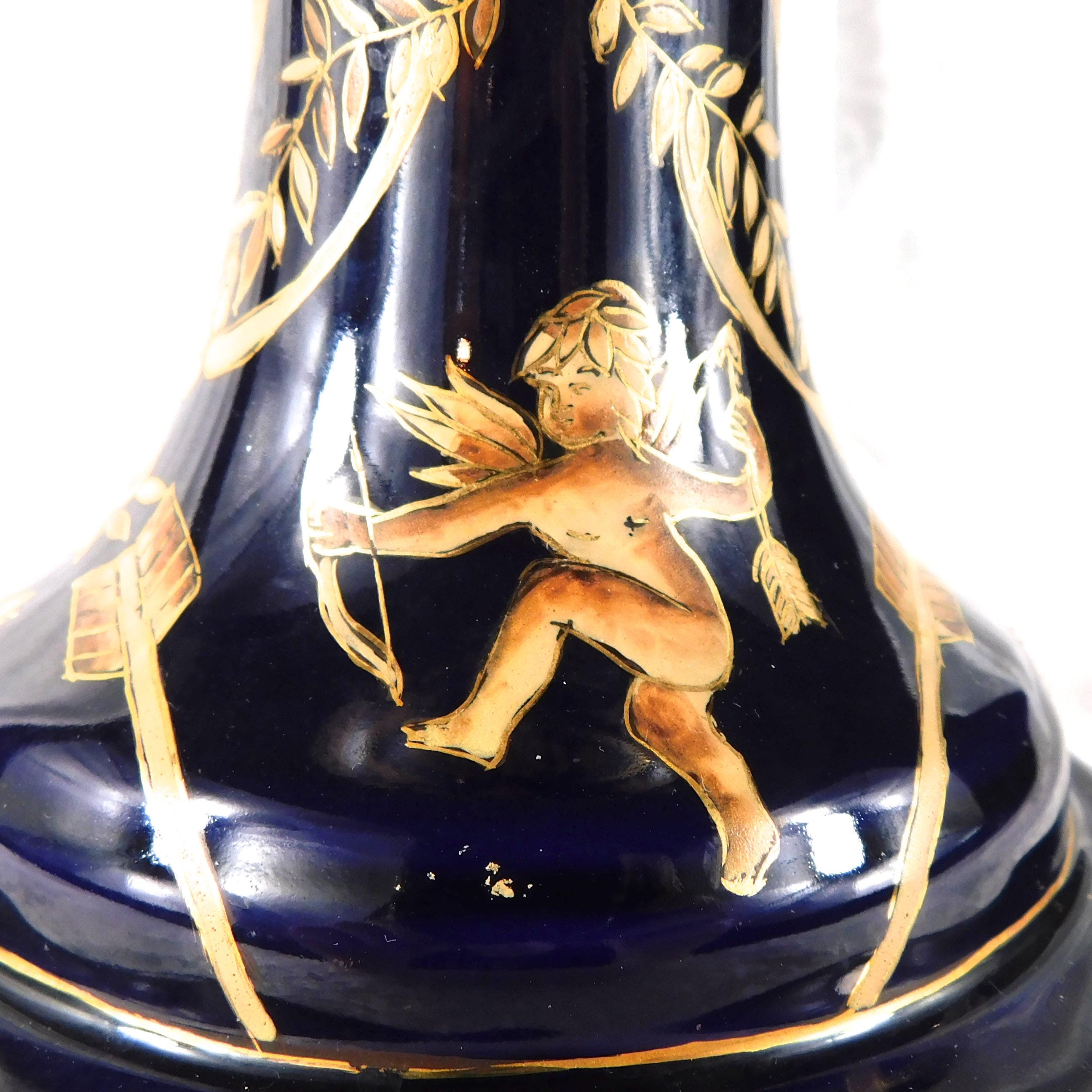 Big Blue Jar, Vase, or Urn with Angels # 27259
