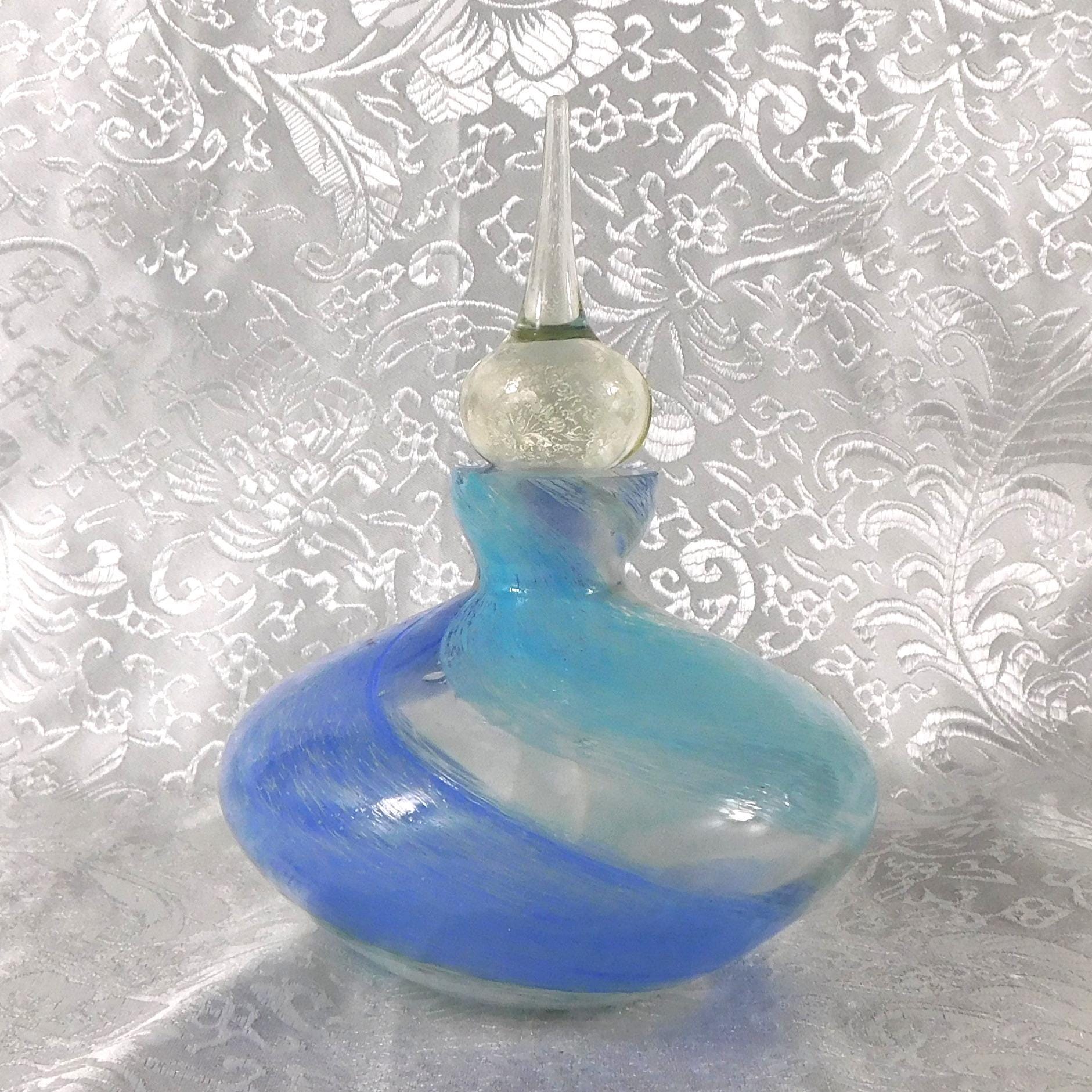 Blue White and Aqua Swirled Glass Perfume Bottle # 27244