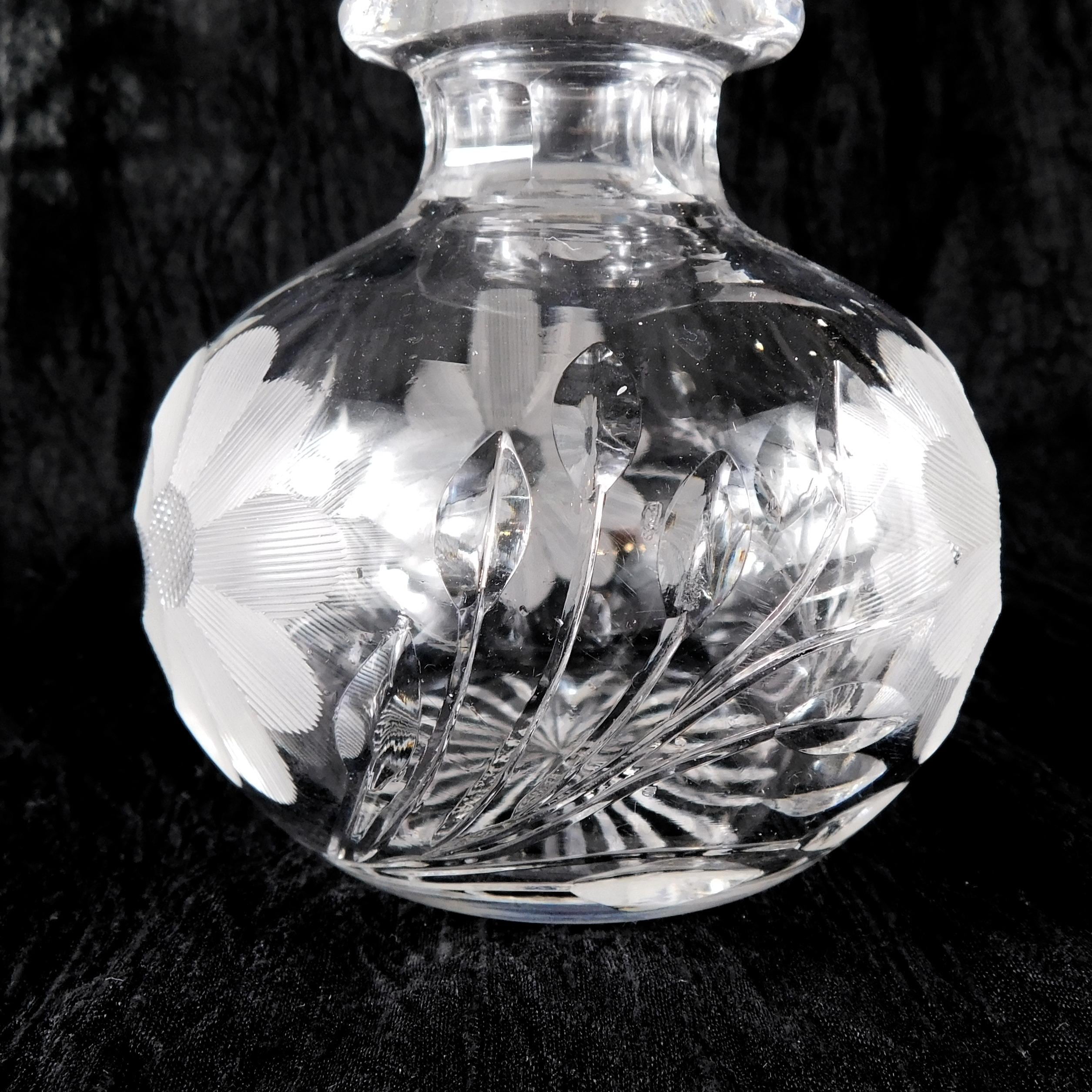 Clear Glass Perfume Bottle with Cut Flower Design # 27292
