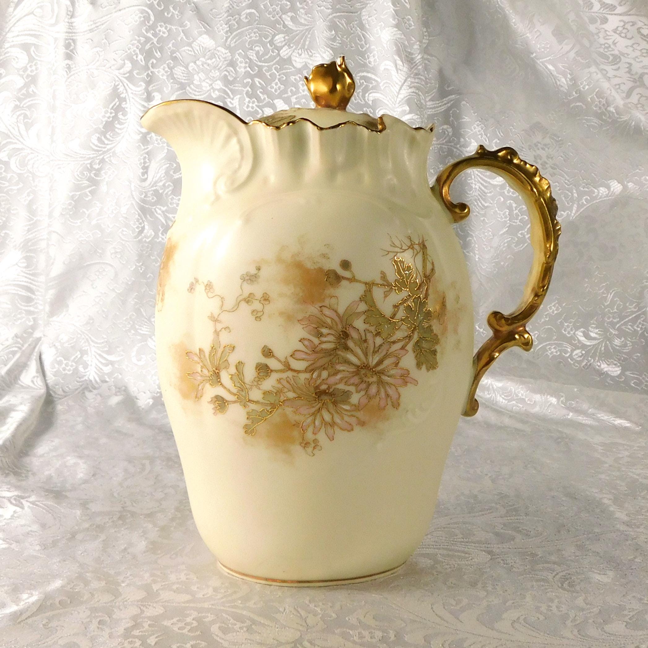 Alfred Lanternier Limoges Hand Painted Cream Bisque Chocolate Pot # 27319