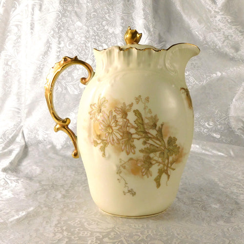 Alfred Lanternier Limoges Hand Painted Cream Bisque Chocolate Pot # 27319