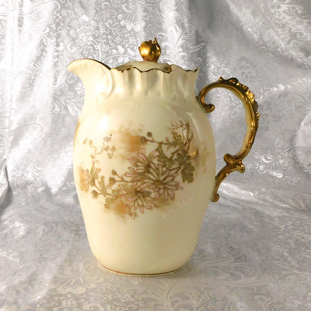 Alfred Lanternier Limoges Hand Painted Cream Bisque Chocolate Pot # 27319