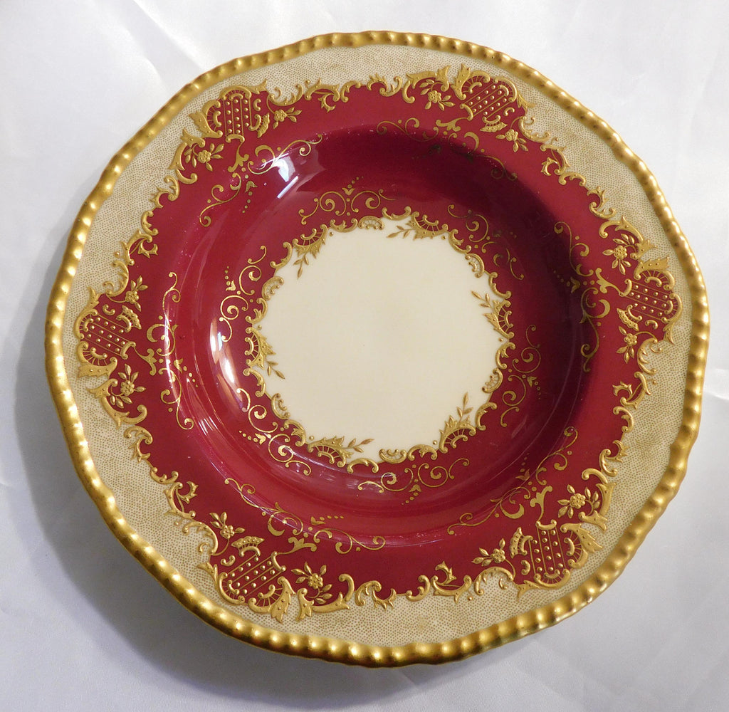 Burgundy Coalport Serving Bowl with Raised Gold Trim # 10195