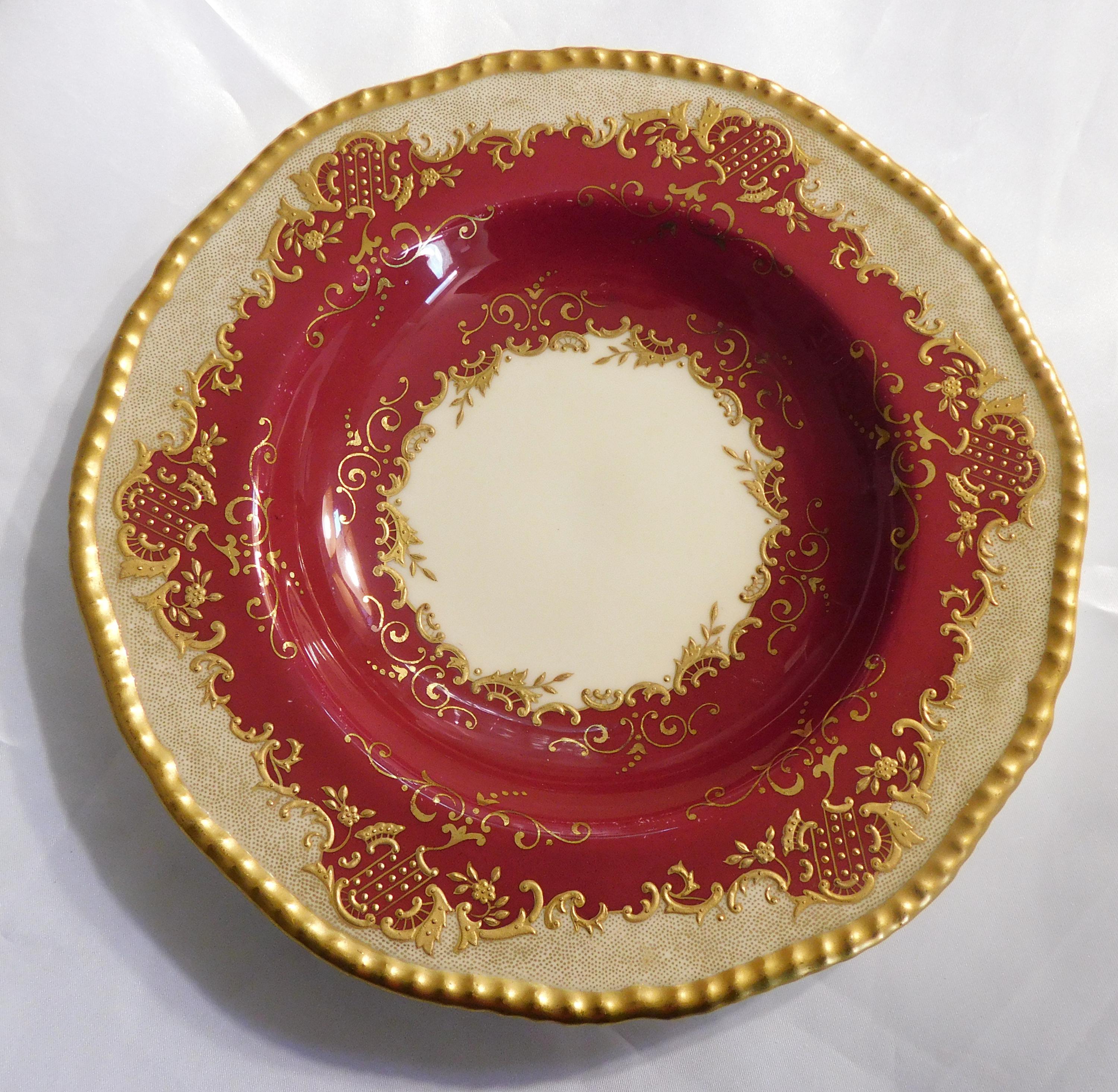 Burgundy Coalport Serving Bowl with Raised Gold Trim # 10195