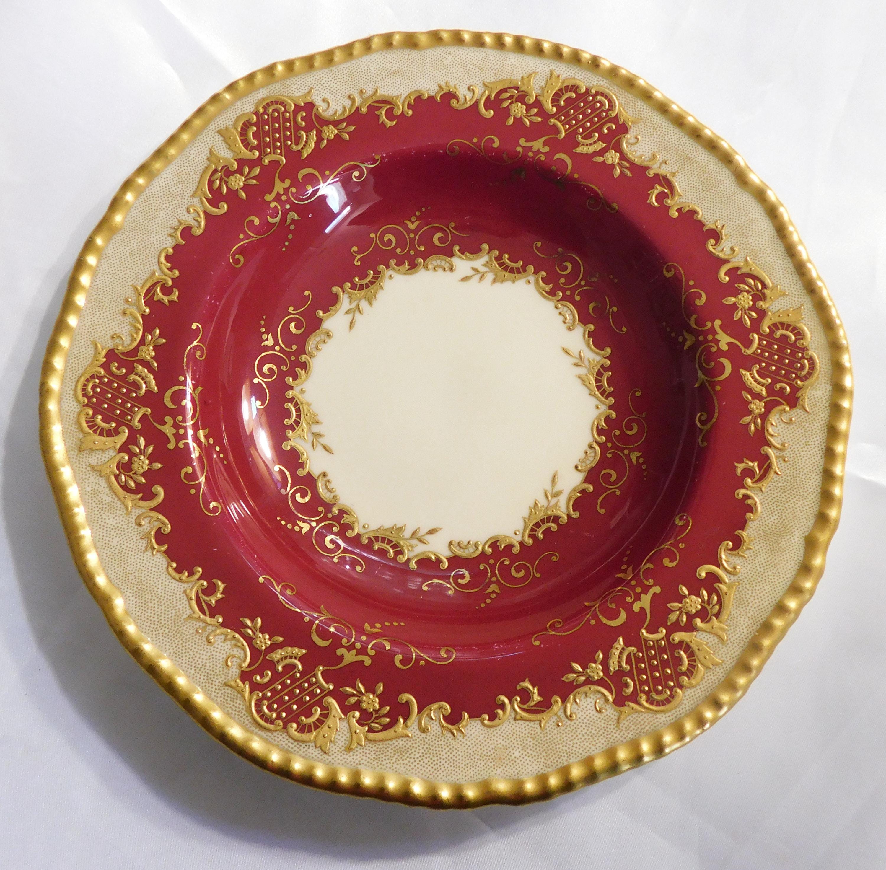 Burgundy Coalport Serving Bowl with Raised Gold Trim # 10195