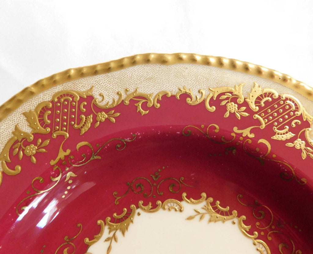Burgundy Coalport Serving Bowl with Raised Gold Trim # 10195